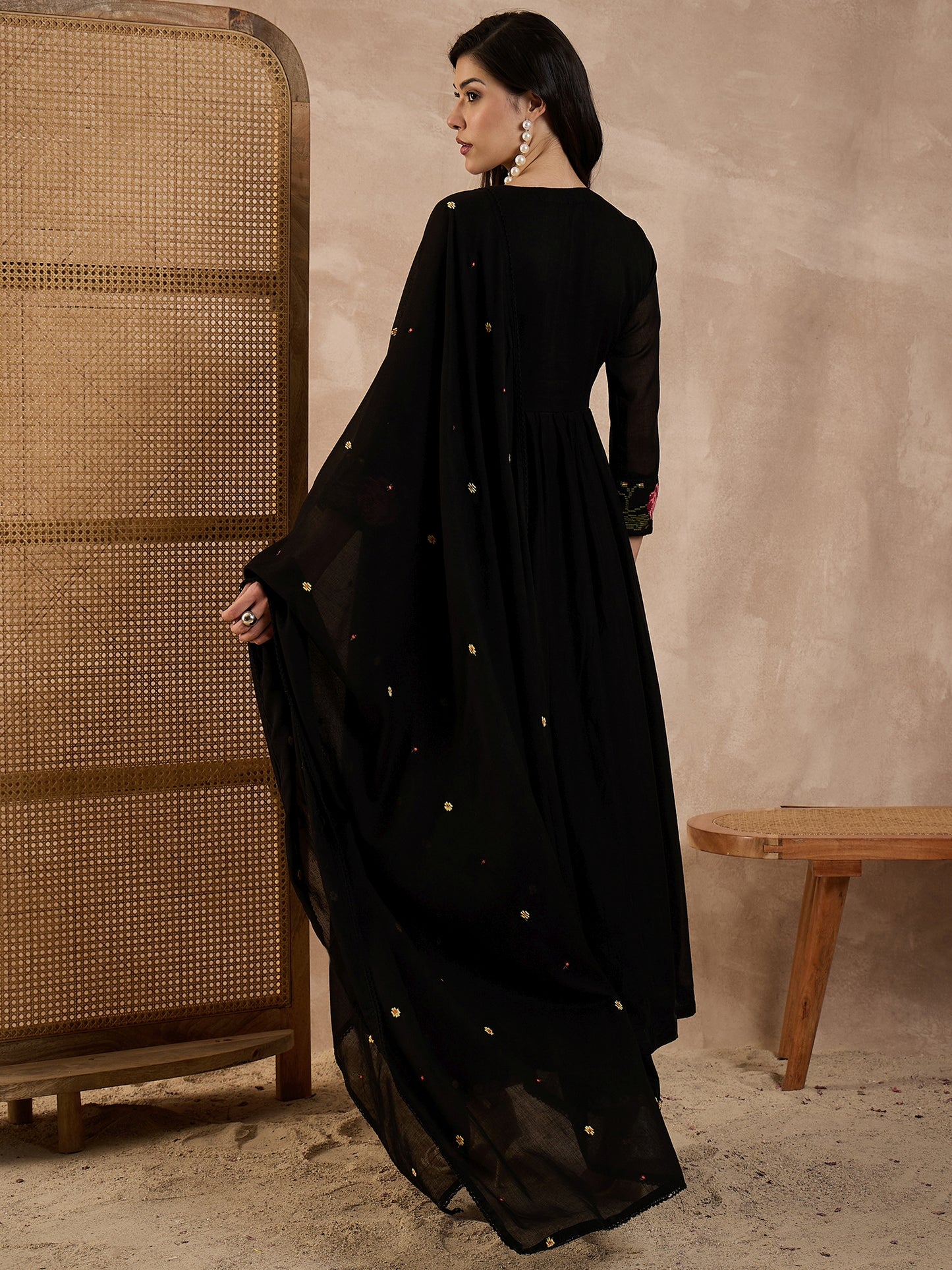 Women Floral Embroidered Pleated Voile Anarkali Kurta with Trouser & Dupatta