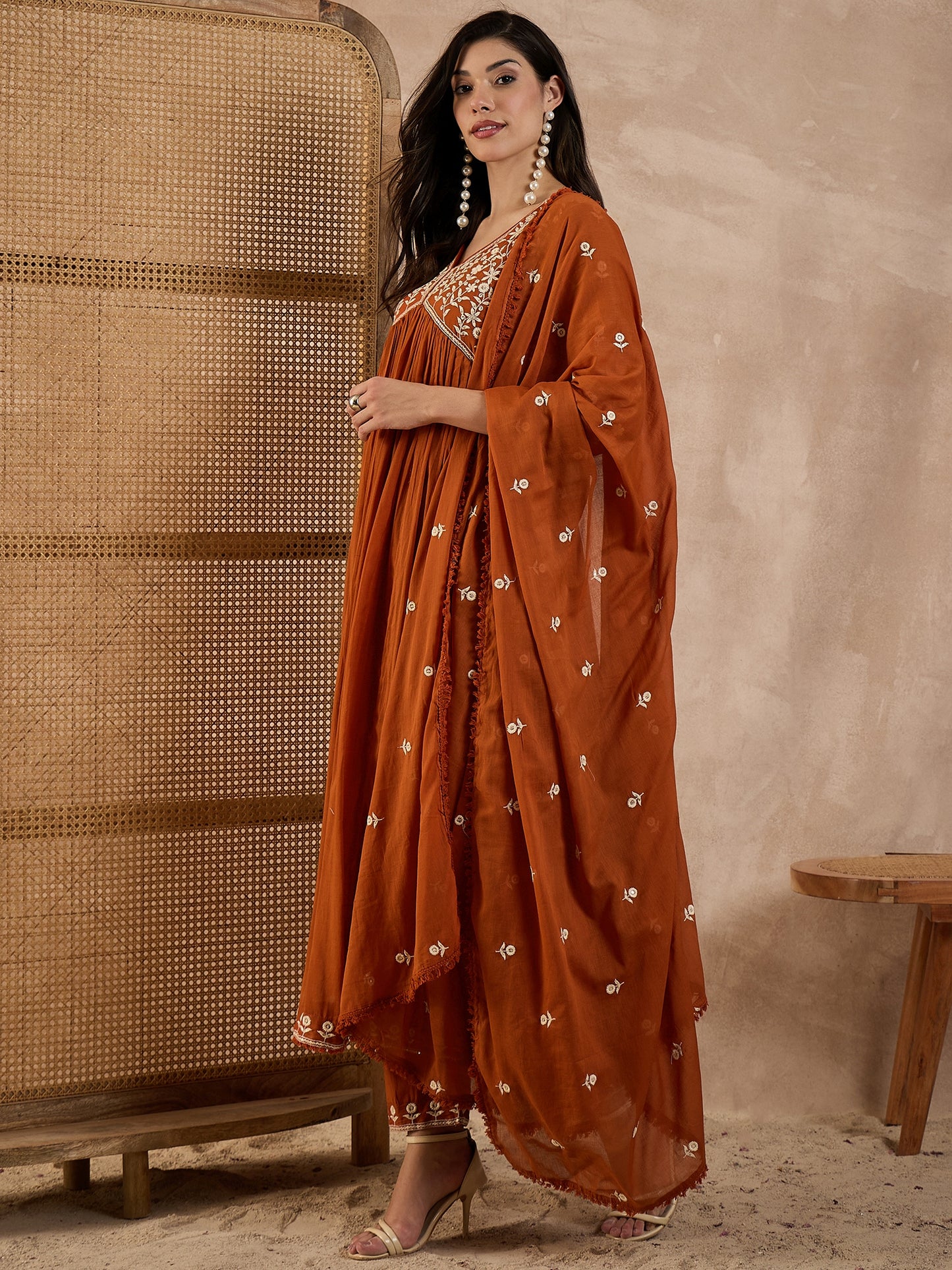 Women Ethnic Motifs Embroidered Anarkali Kurta with Trousers & Dupatta
