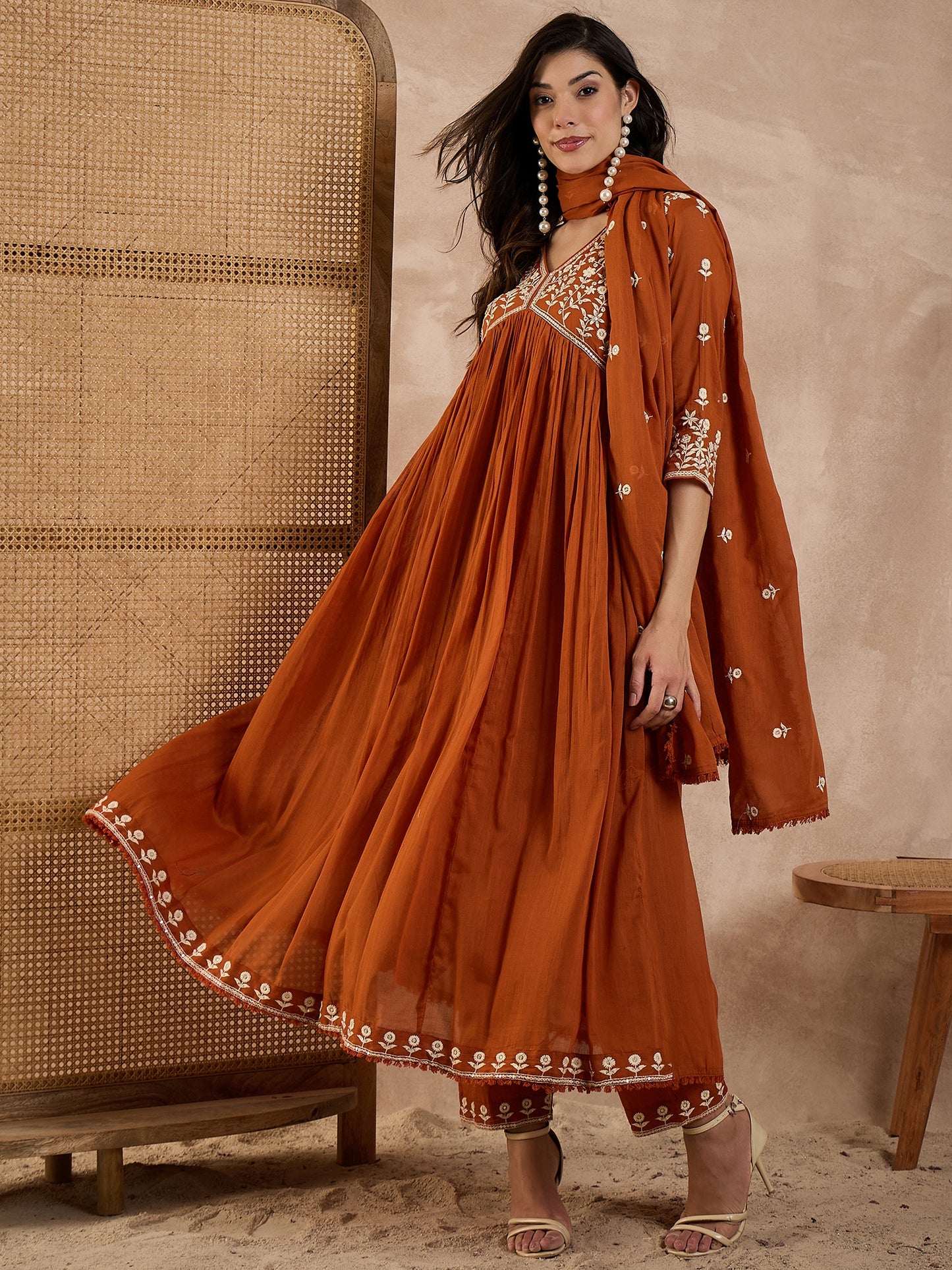 Women Ethnic Motifs Embroidered Anarkali Kurta with Trousers & Dupatta