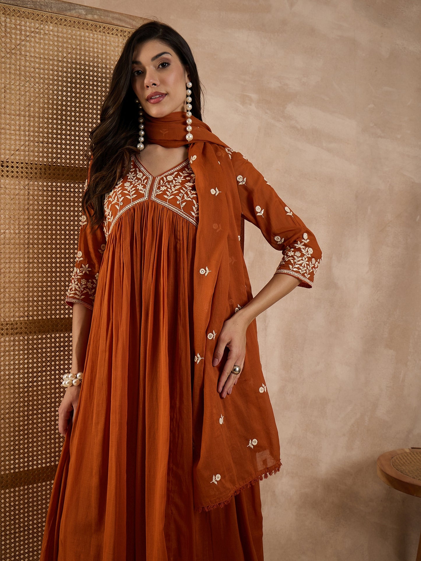 Women Ethnic Motifs Embroidered Anarkali Kurta with Trousers & Dupatta