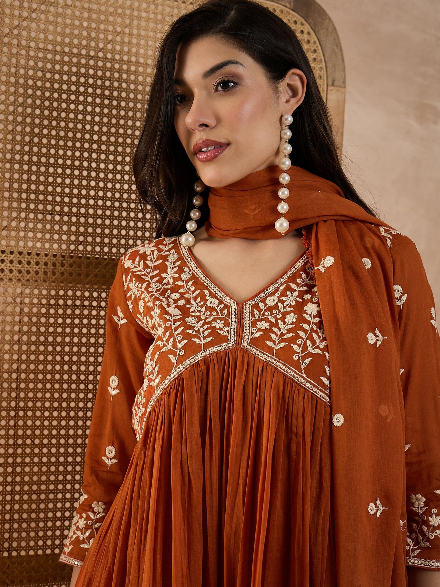 Women Ethnic Motifs Embroidered Anarkali Kurta with Trousers & Dupatta