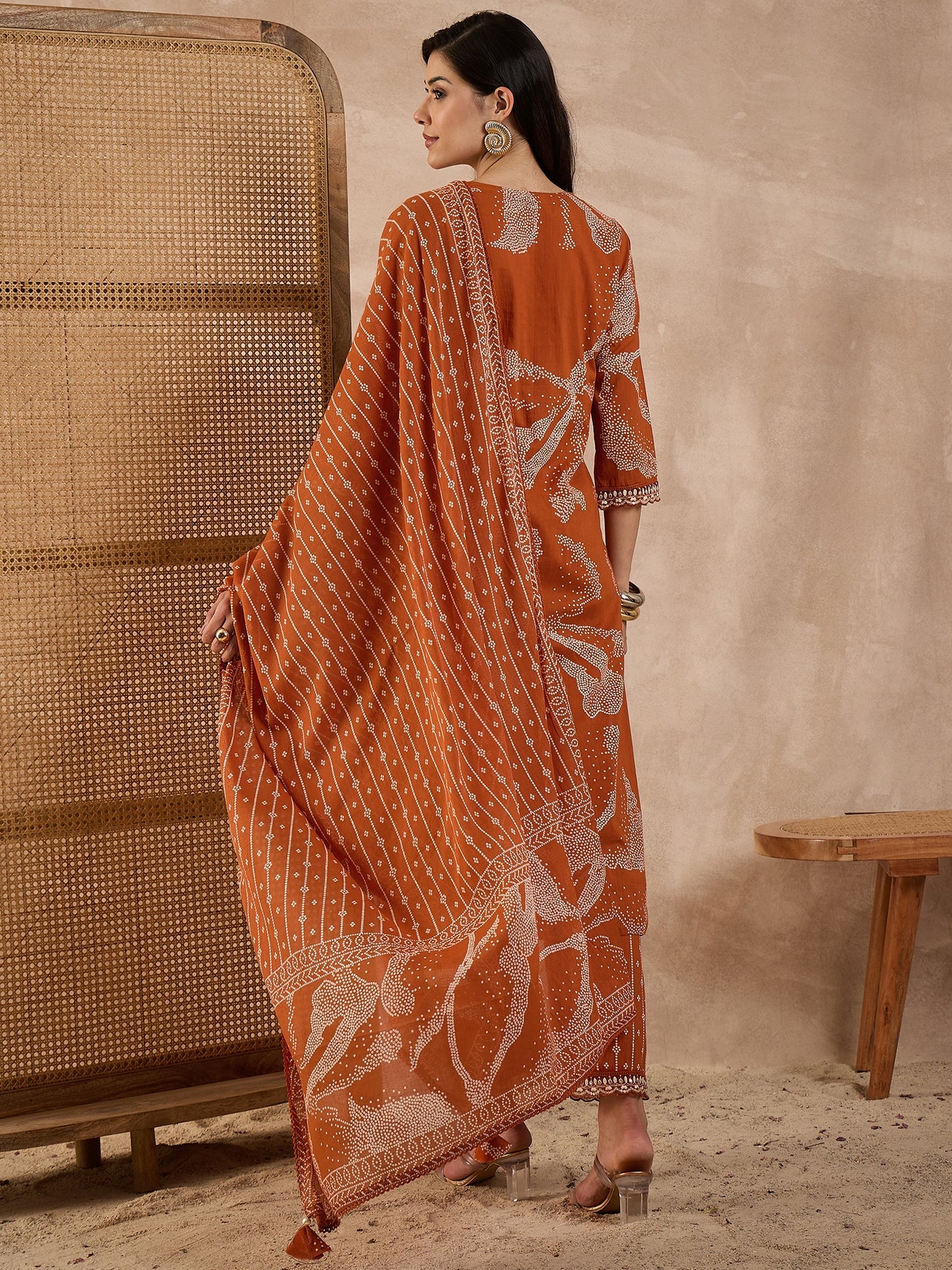 Women Ethnic Motifs Printed Cotton Kurta with Trousers & Dupatta