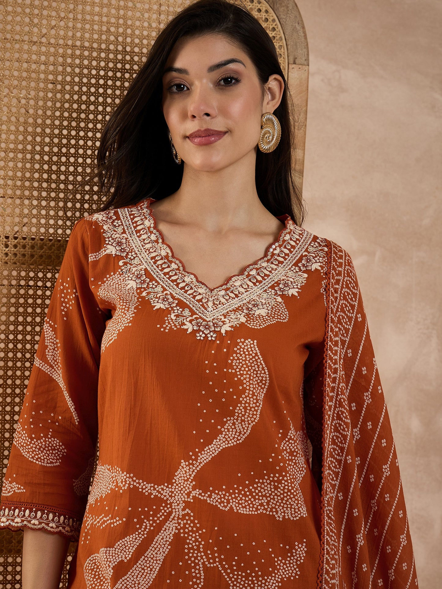 Women Ethnic Motifs Printed Cotton Kurta with Trousers & Dupatta