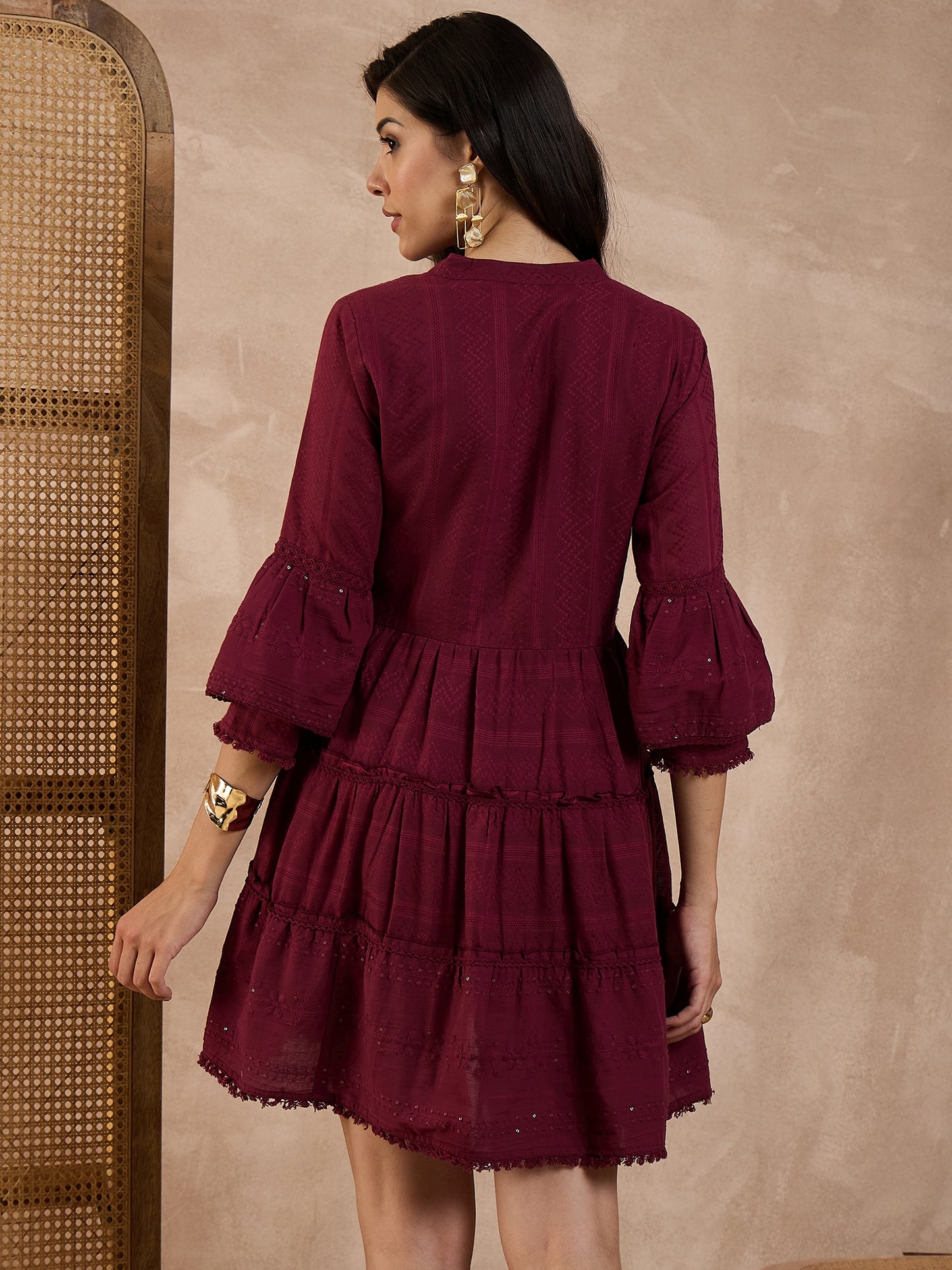Women Embroidered Pure Cotton Dobby A-Line Dress