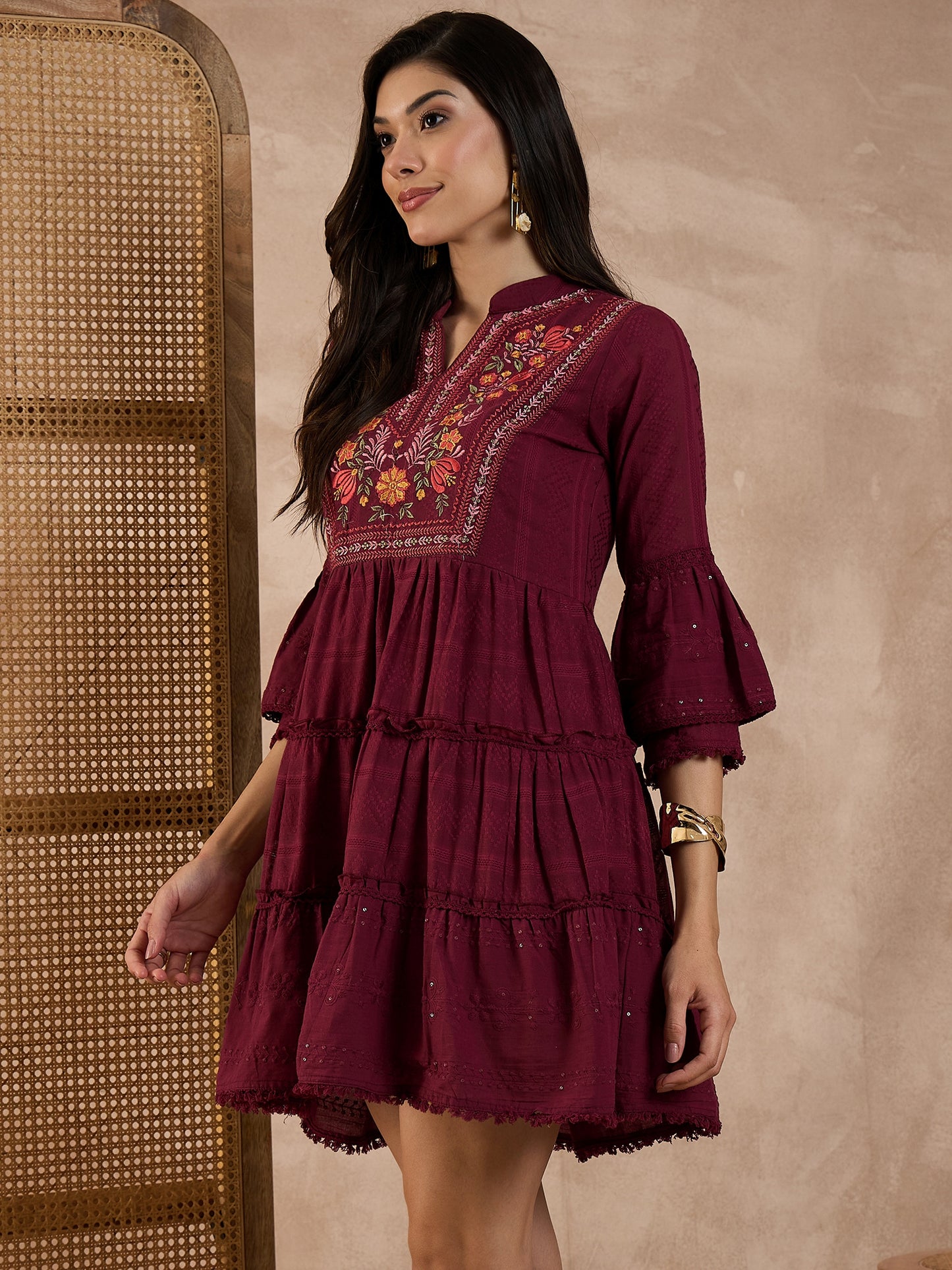 Women Embroidered Pure Cotton Dobby A-Line Dress
