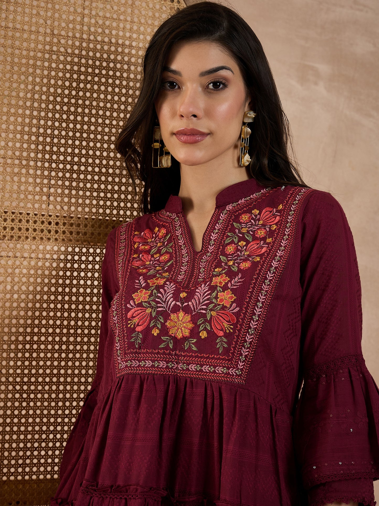 Women Embroidered Pure Cotton Dobby A-Line Dress