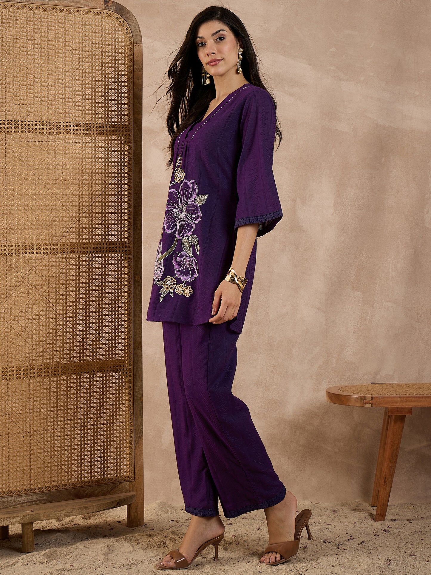 Women Embroidered Pure Cotton Dobby Co-ord Set