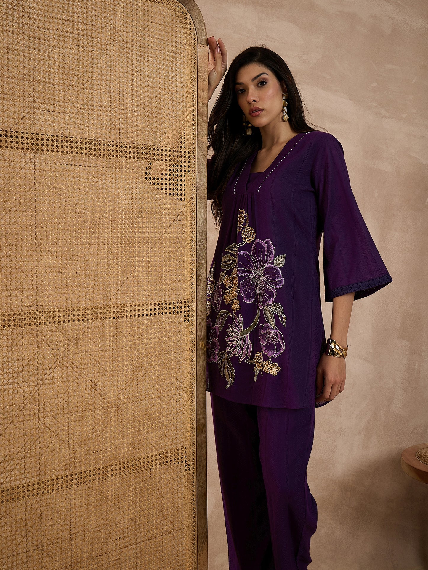 Women Embroidered Pure Cotton Dobby Co-ord Set