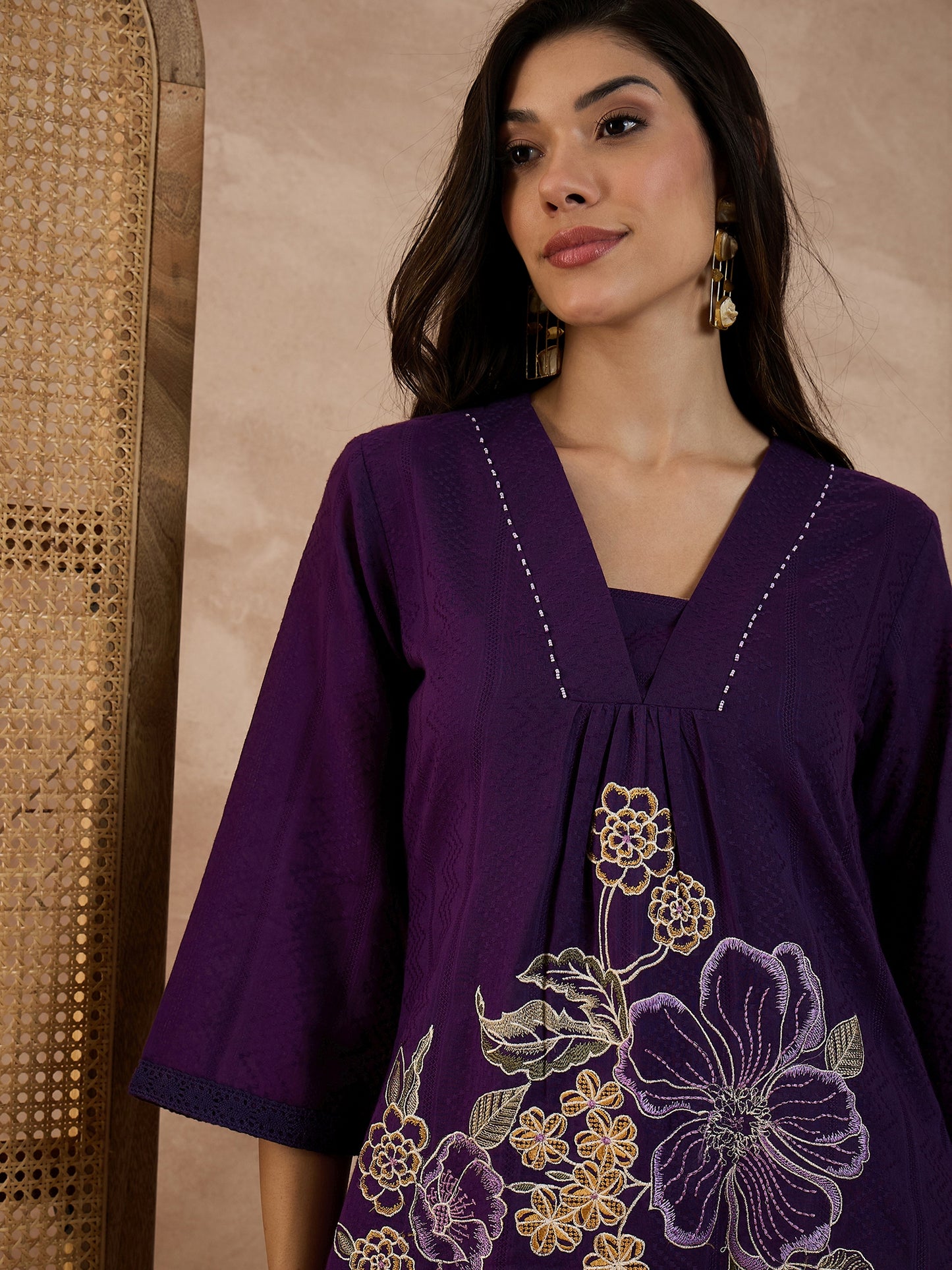 Women Embroidered Pure Cotton Dobby Co-ord Set