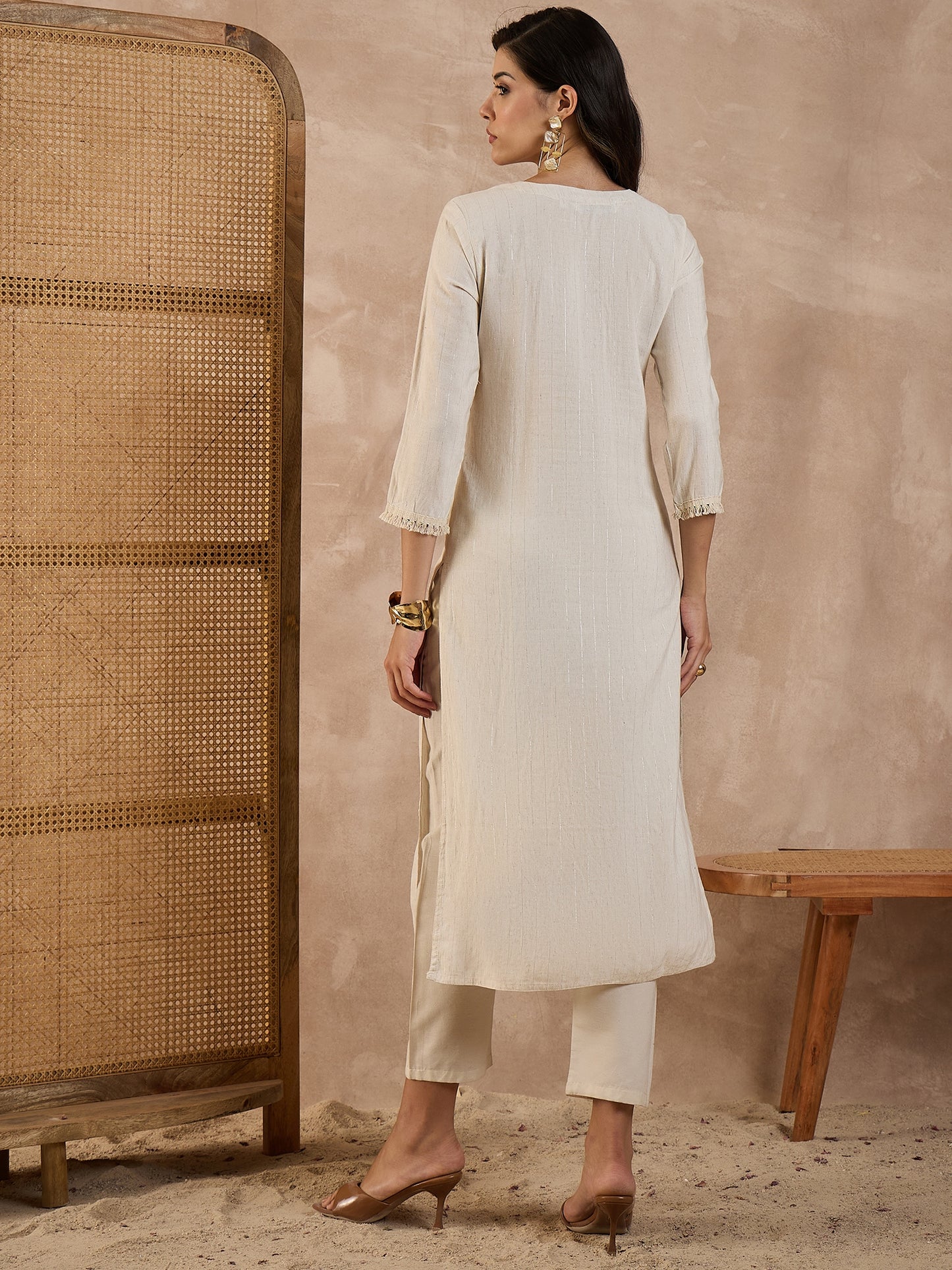 Women Pure Cotton Floral Embroidered Hand Work Kurti With Some Sequence