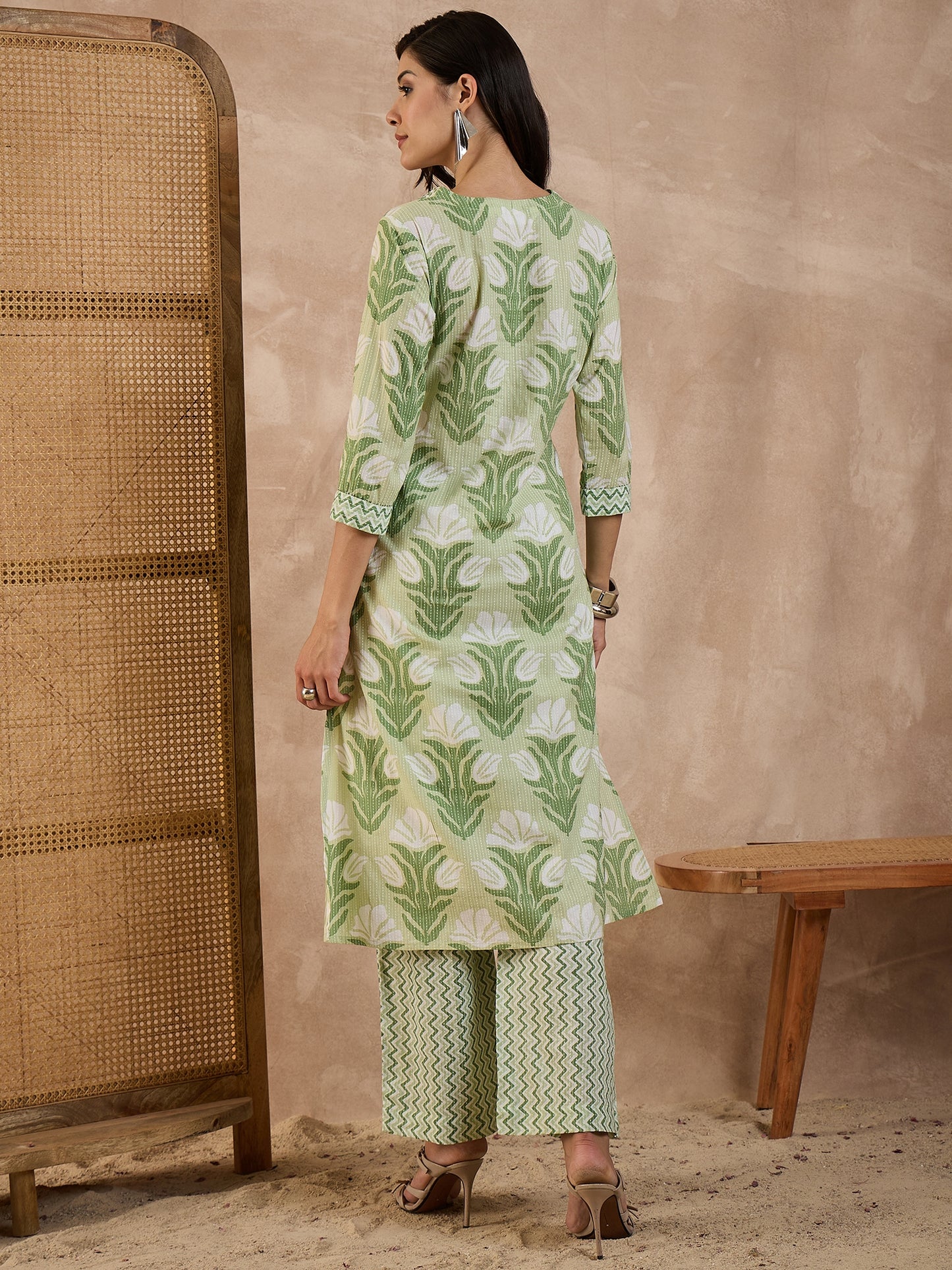 Women Ethnic Motifs Printed Pure Cotton A-Line Kurta with Palazzo