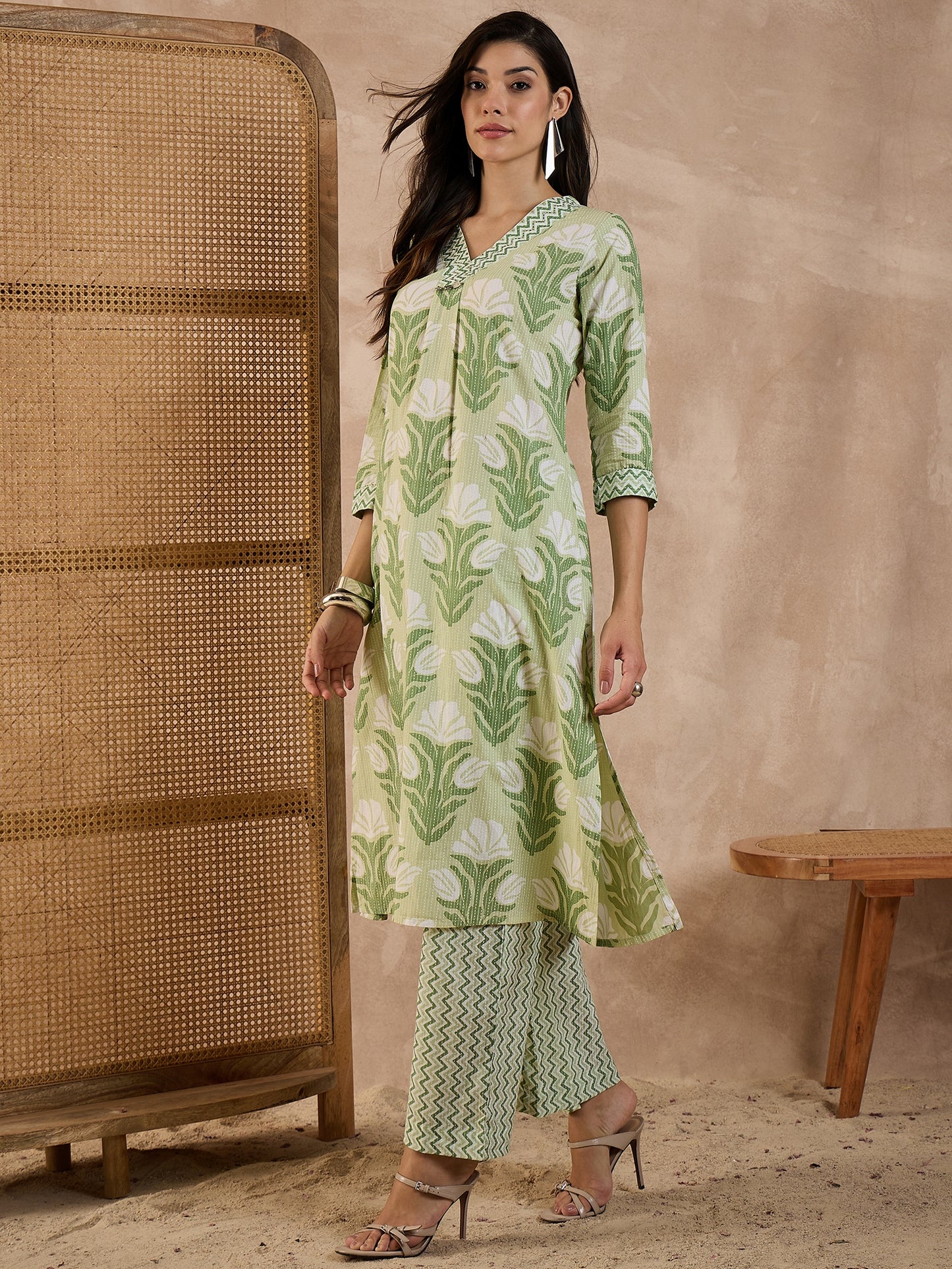 Women Ethnic Motifs Printed Pure Cotton A-Line Kurta with Palazzo