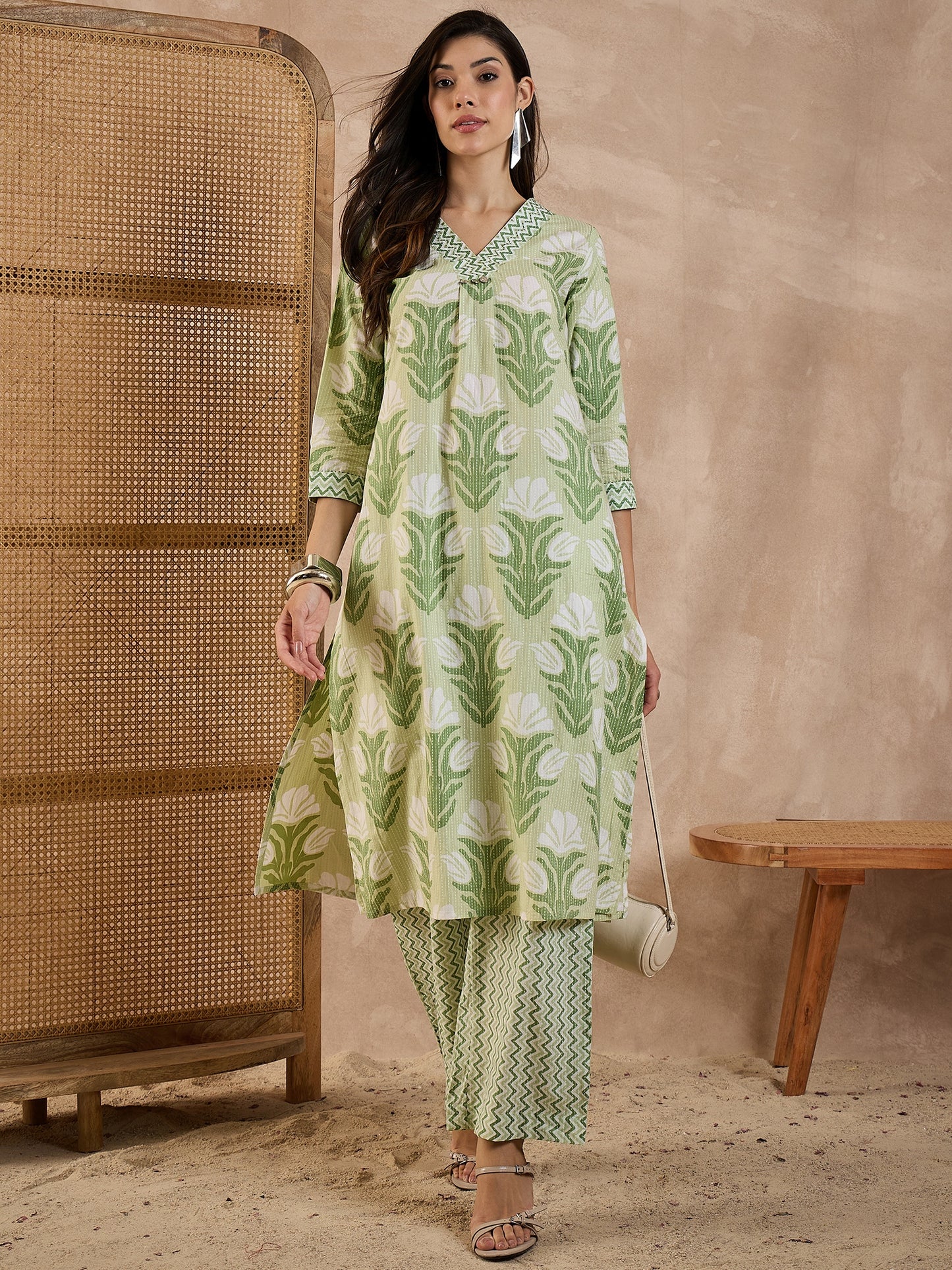 Women Ethnic Motifs Printed Pure Cotton A-Line Kurta with Palazzo