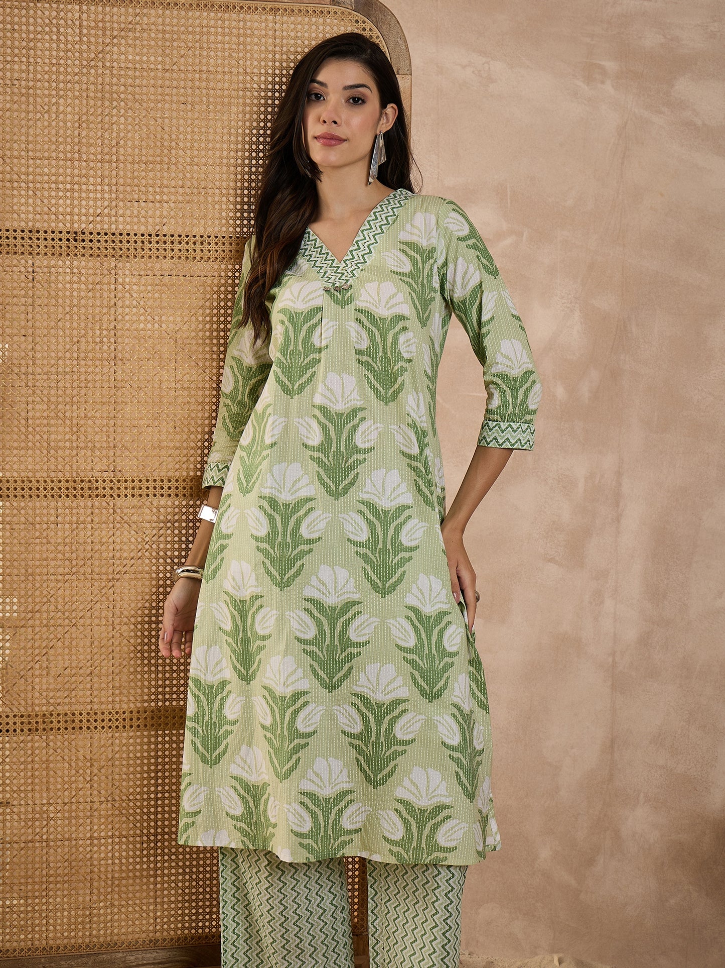Women Ethnic Motifs Printed Pure Cotton A-Line Kurta with Palazzo