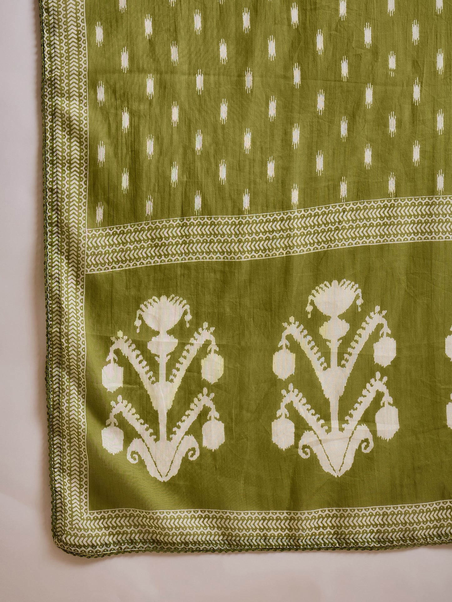 Floral Printed Regular Mirror Work Pure Cotton Kurta With Trousers & Dupatta