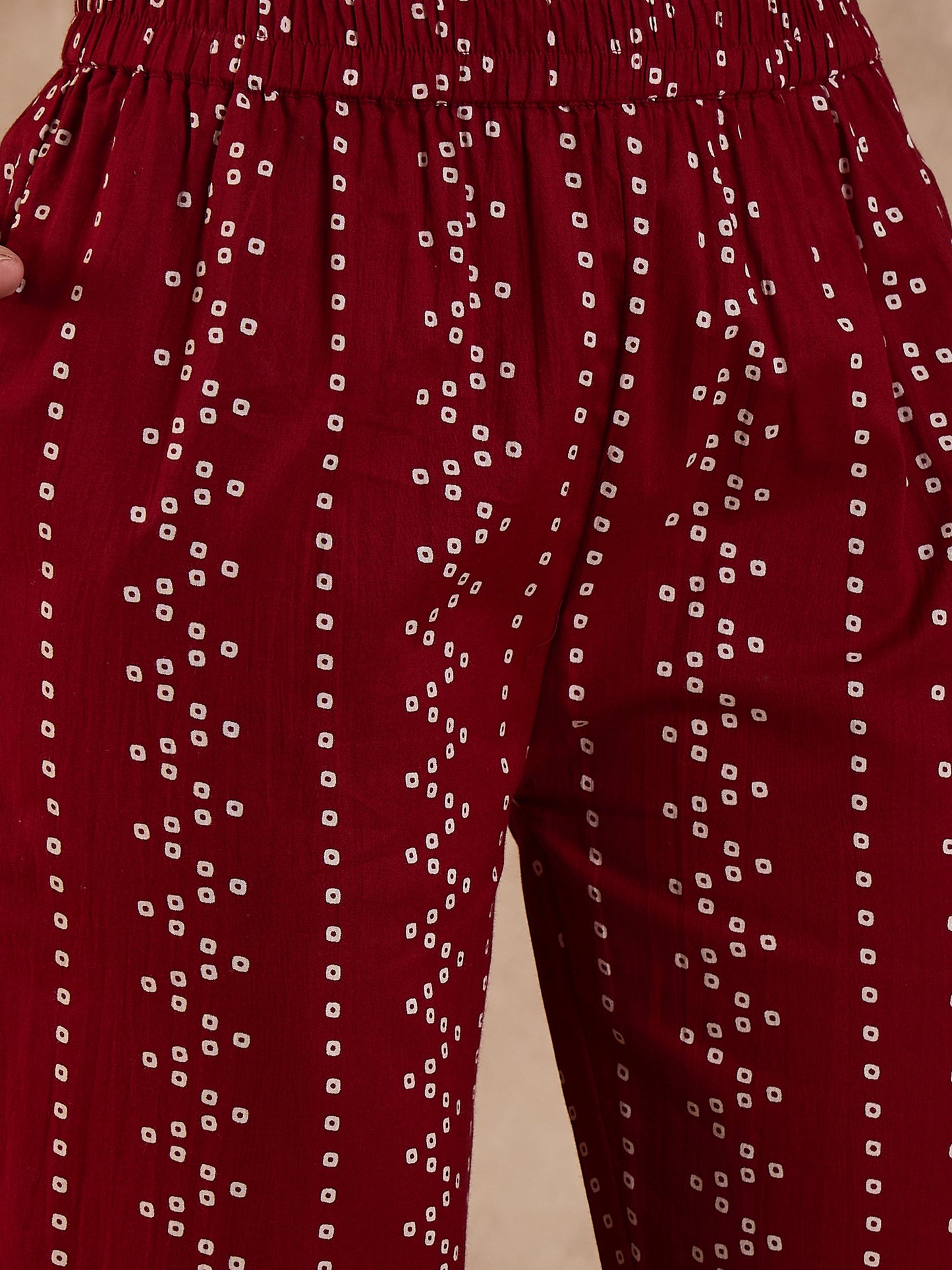 Women Bandhani Printed Cotton Kurta with Trousers & Dupatta