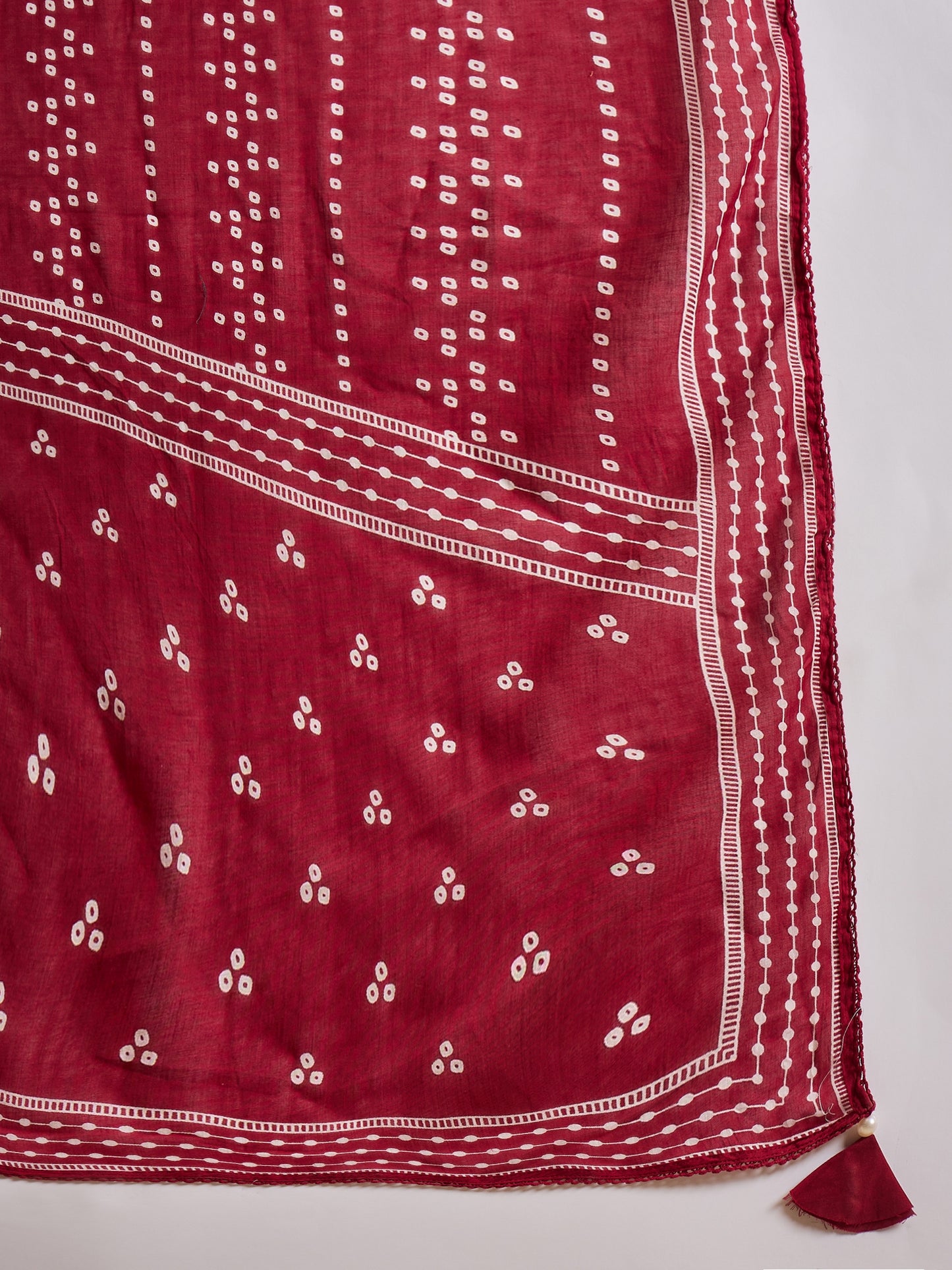 Women Bandhani Printed Cotton Kurta with Trousers & Dupatta