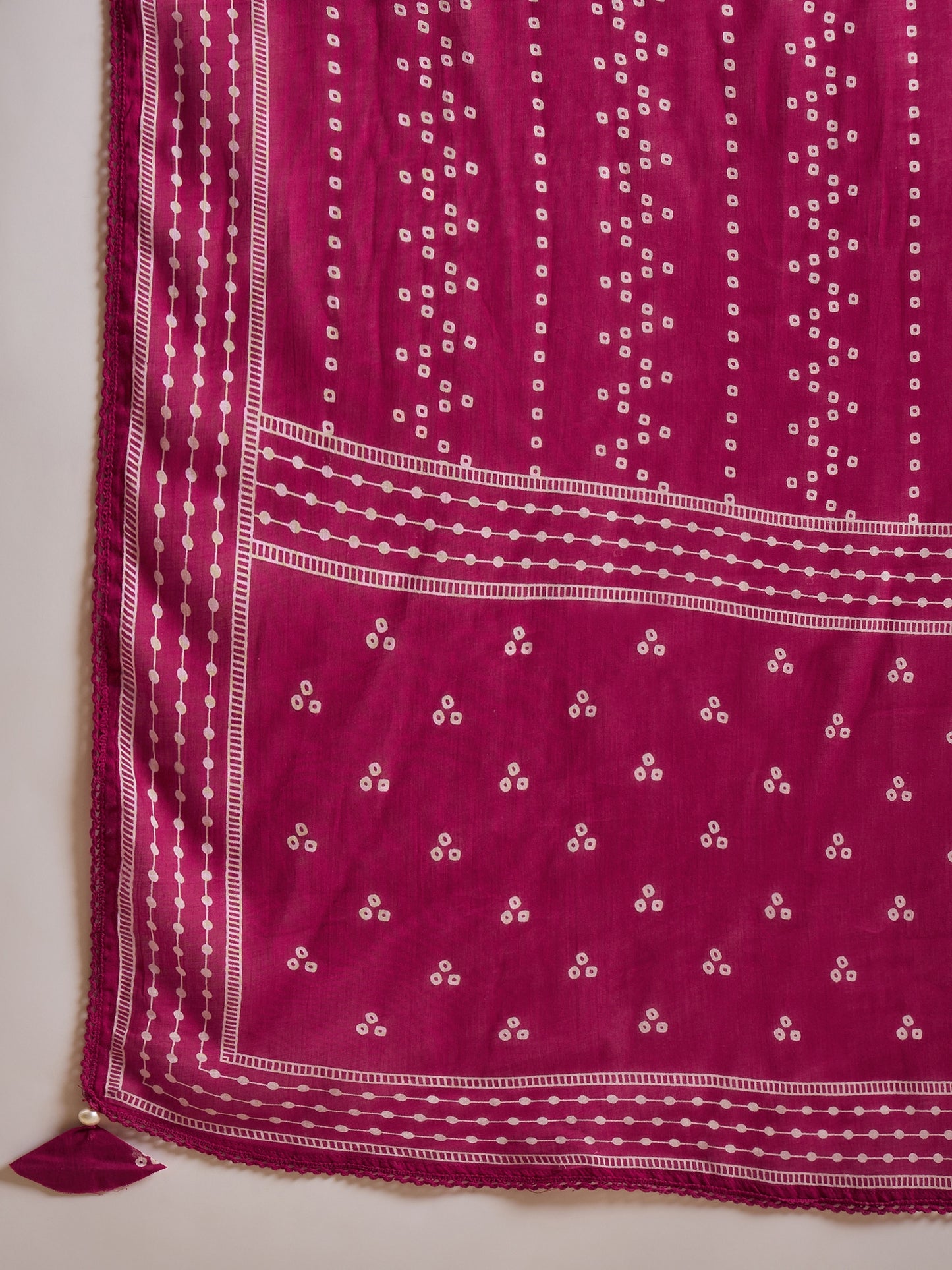 Women Bandhani Printed Cotton Kurta with Trousers & Dupatta
