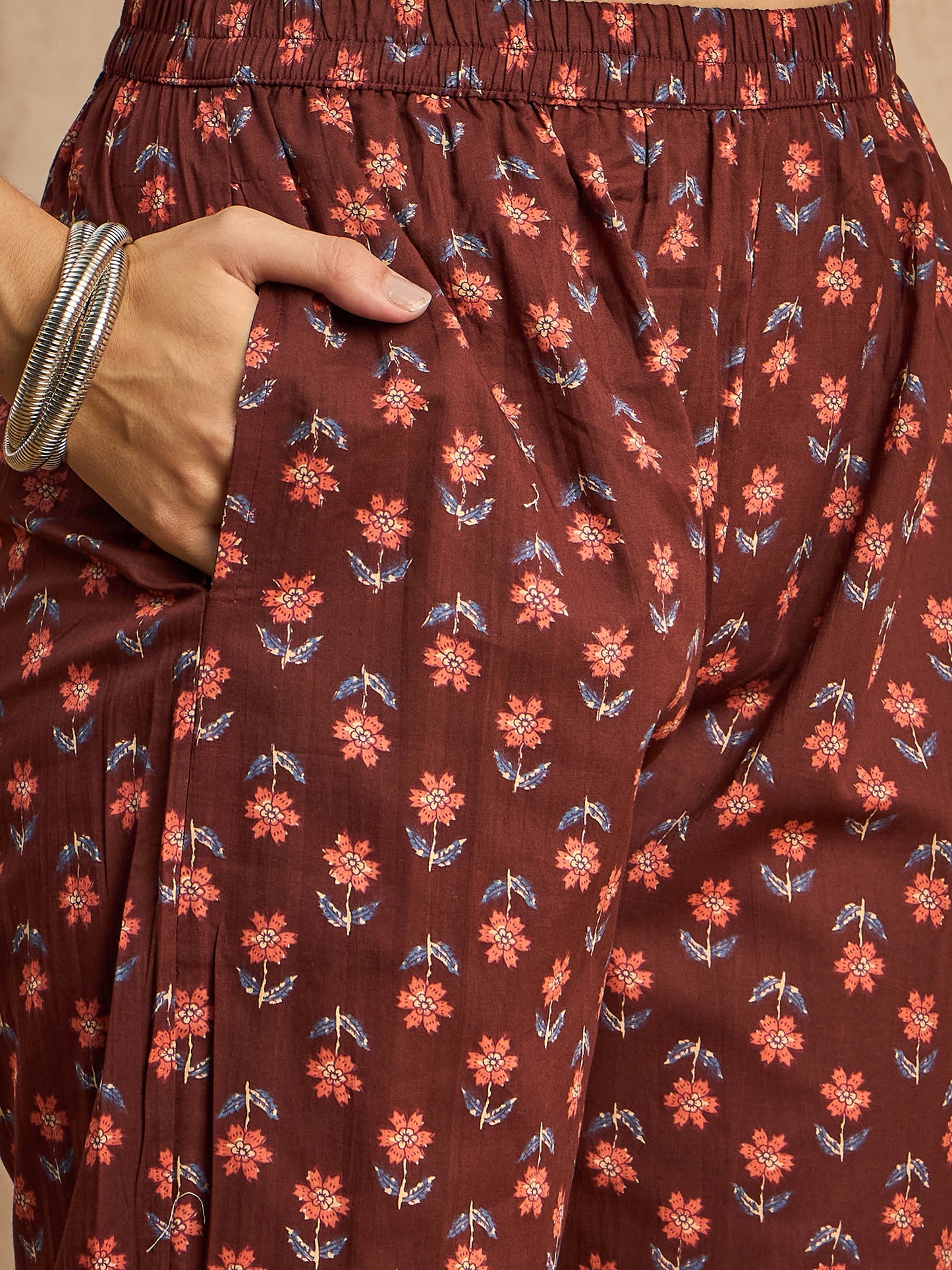 Floral Printed Square Neck Sequinned Empire Anarkali Kurta with Trouser & Dupatta