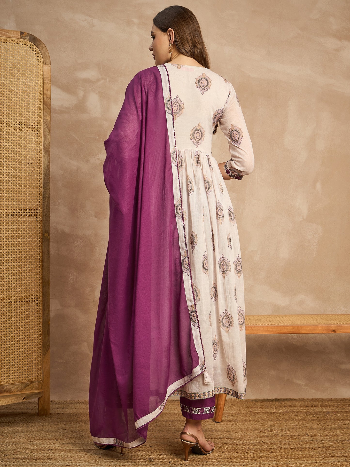 Women Ethnic Motifs Printed Thread Work Anarkali Kurta with Trousers & Dupatta