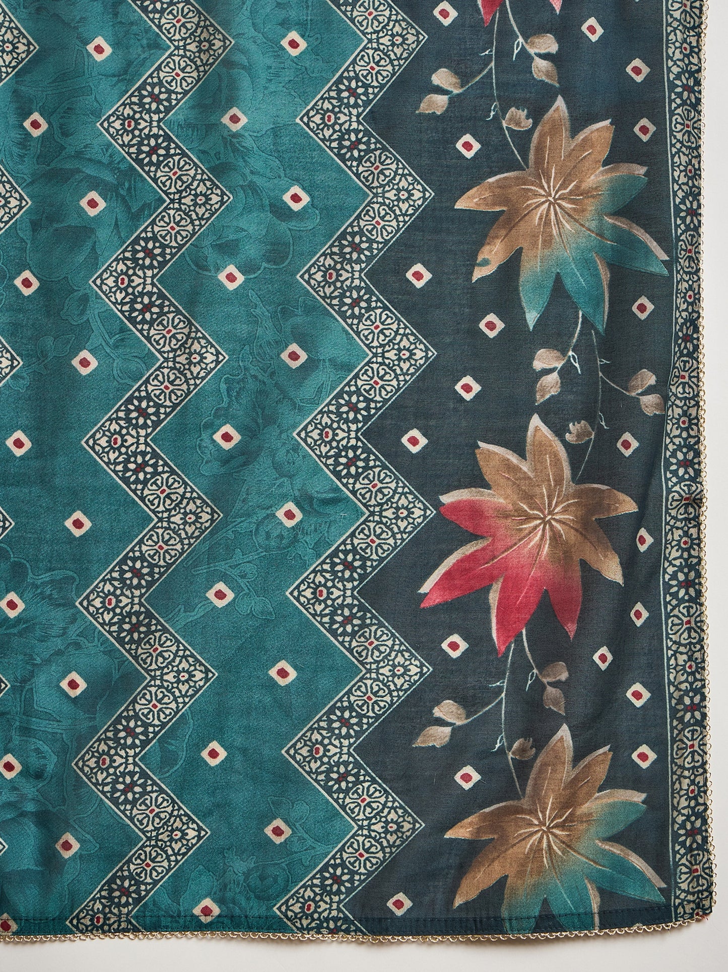 Women Ethnic Motifs Embroidered Pleated Thread Work Raw Silk Kurta with Trousers & With Dupatta