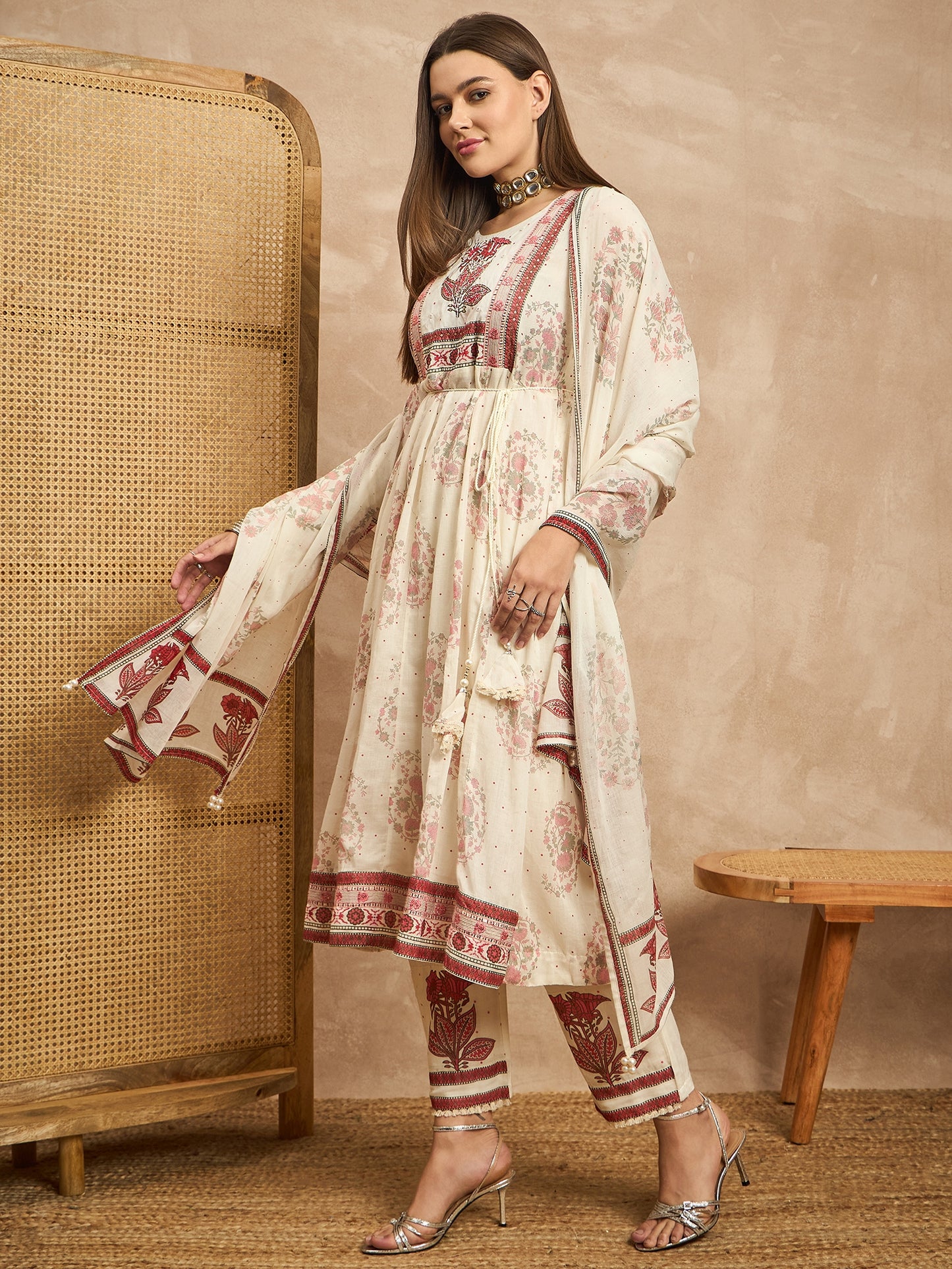 Women Ethnic Motifs Printed Regular Sequinned Kurta with Trousers & With Dupatta