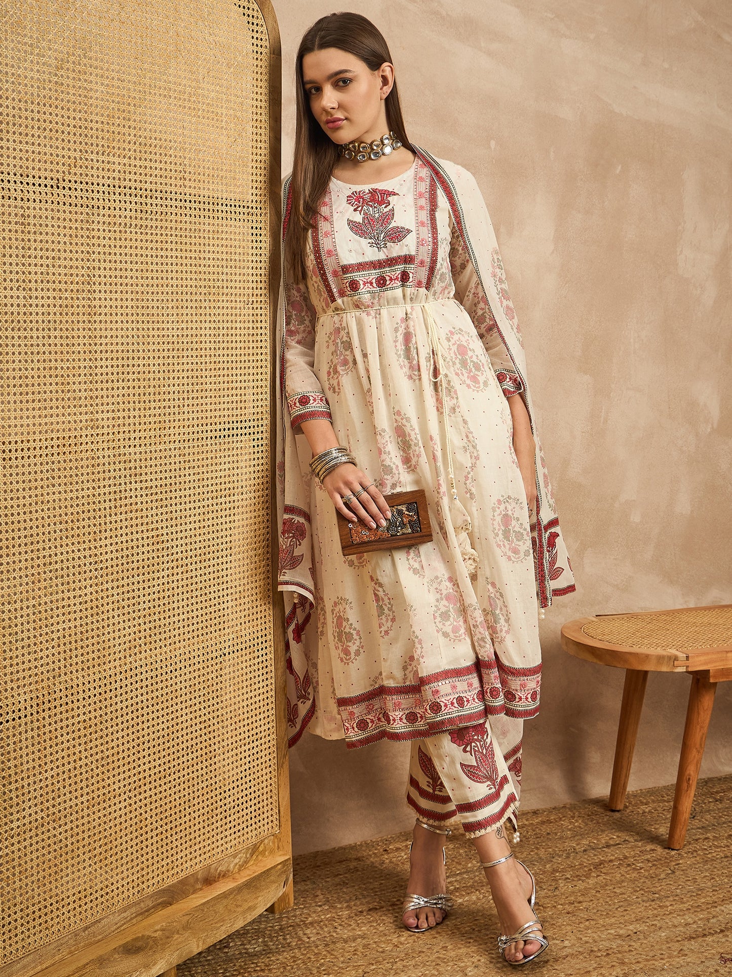 Women Ethnic Motifs Printed Regular Sequinned Kurta with Trousers & With Dupatta