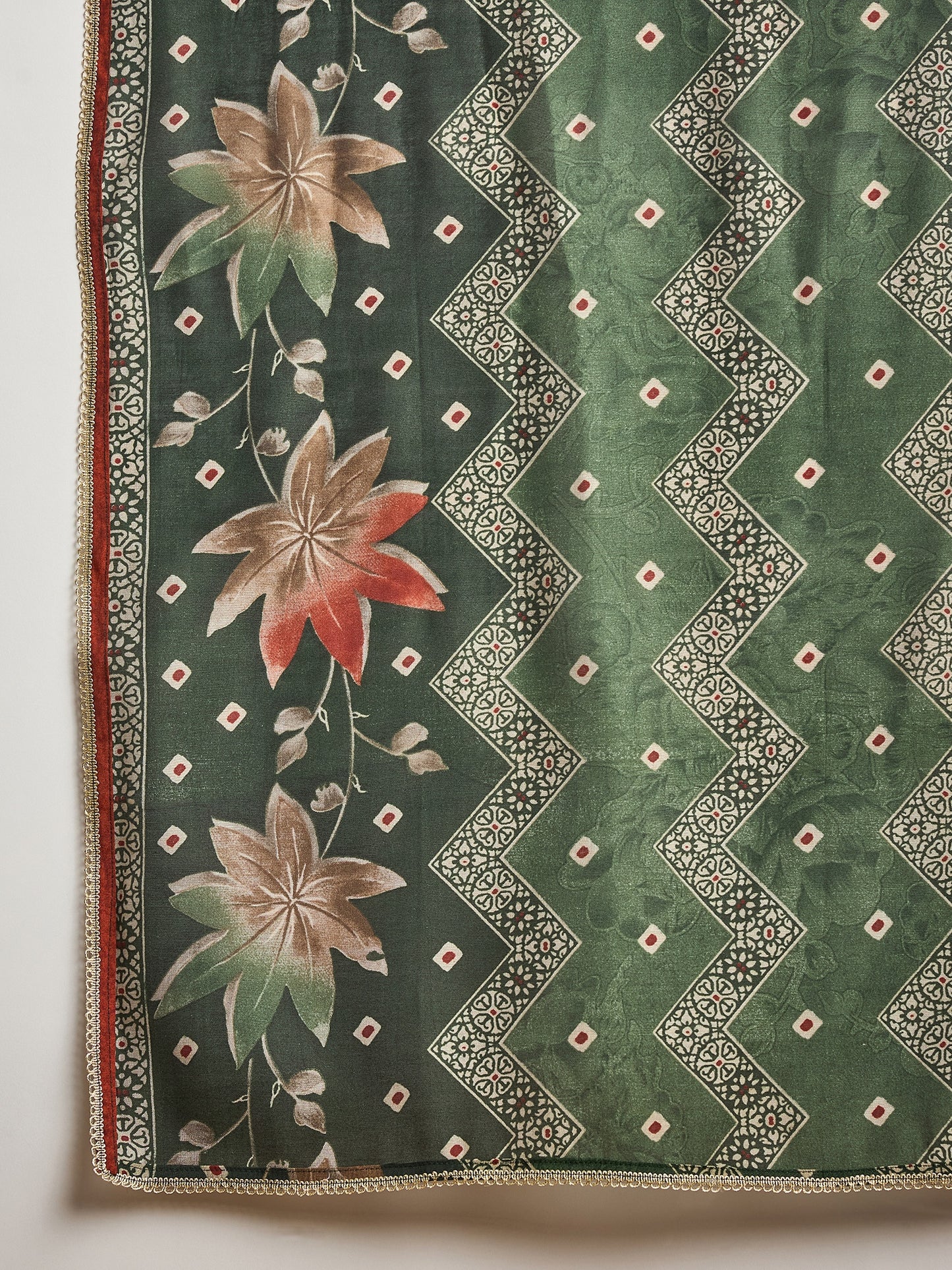 Women Ethnic Motifs Printed Pleated Thread Work Raw Silk Kurta with Trousers & With Dupatta