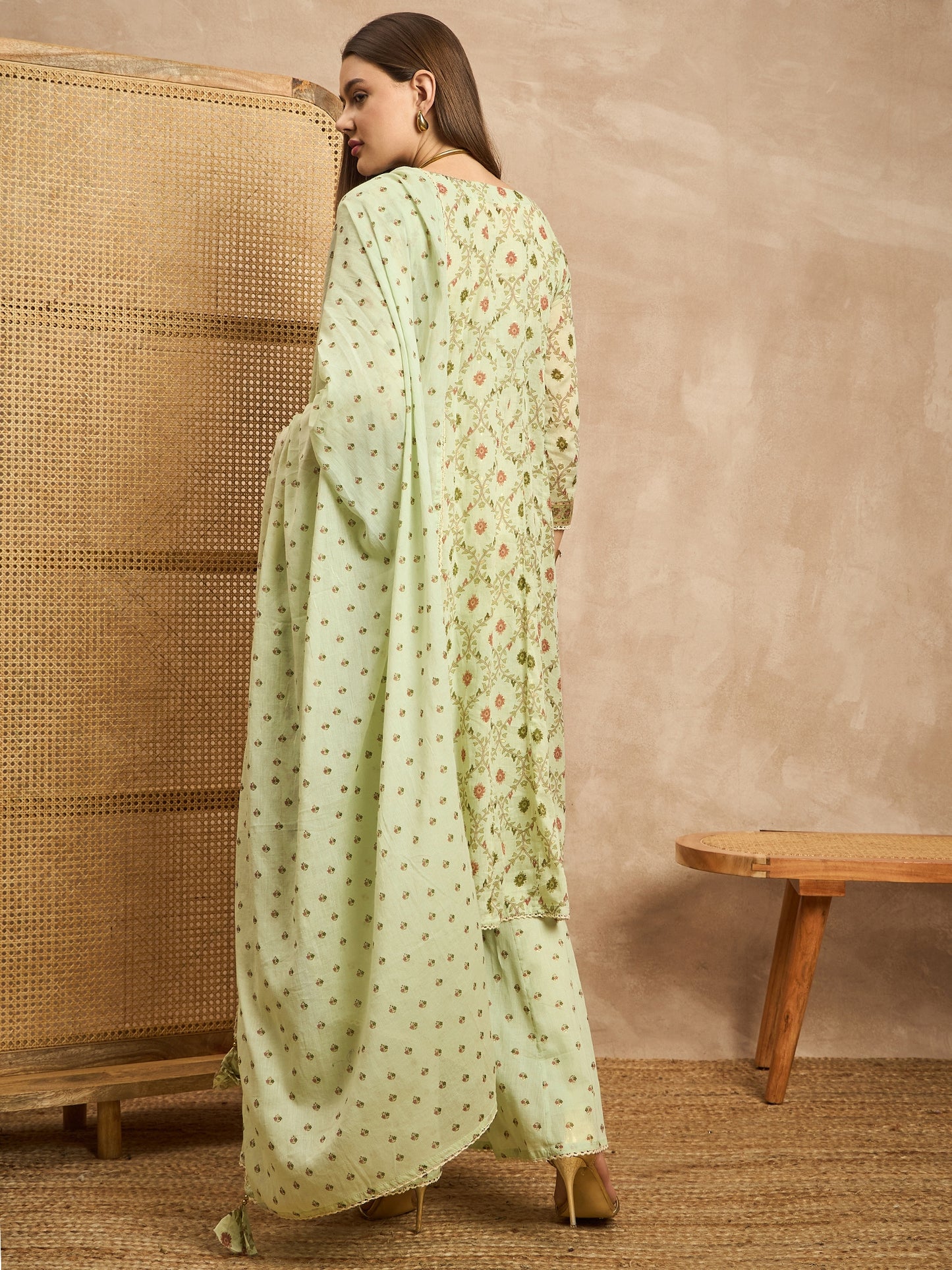 Women Ethnic Motifs Printed Angrakha Beads and Stones Kurta with Sharara & With Dupatta