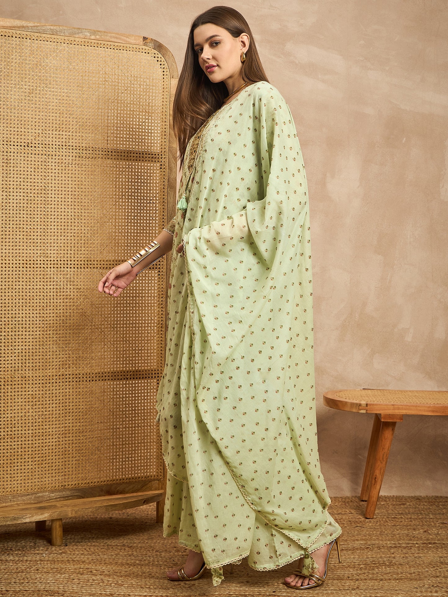 Women Ethnic Motifs Printed Angrakha Beads and Stones Kurta with Sharara & With Dupatta