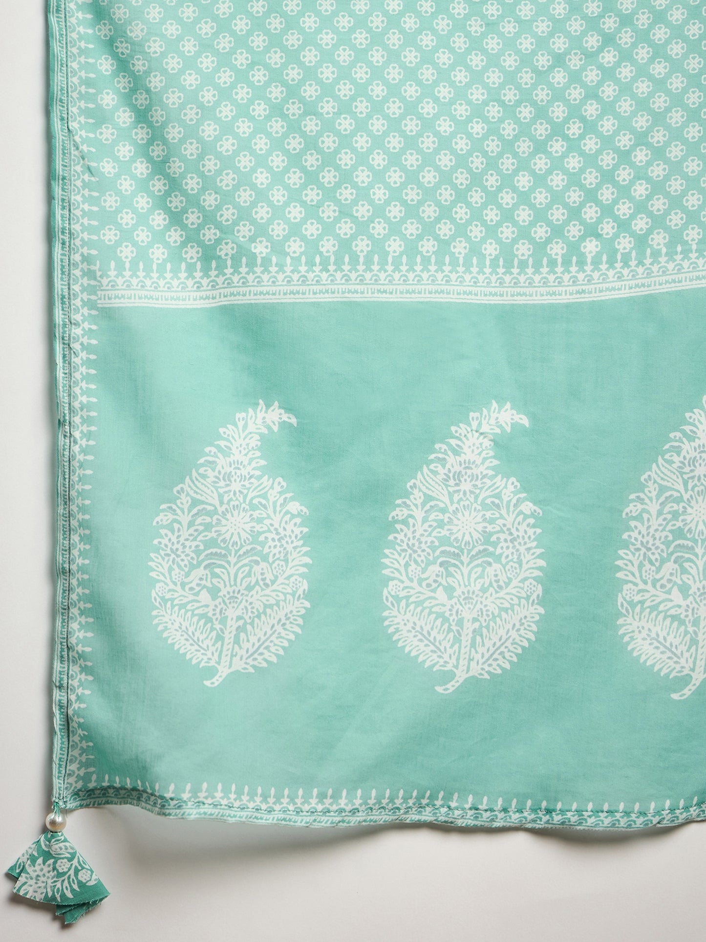 Women Floral Printed Thread Work Pure Cotton Straight Kurta with Trousers & Dupatta