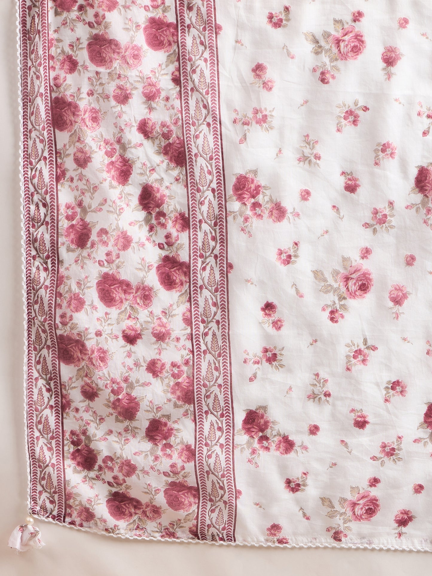 Floral Printed Empire Sequinned Anarkali Kurta with Trousers & Dupatta