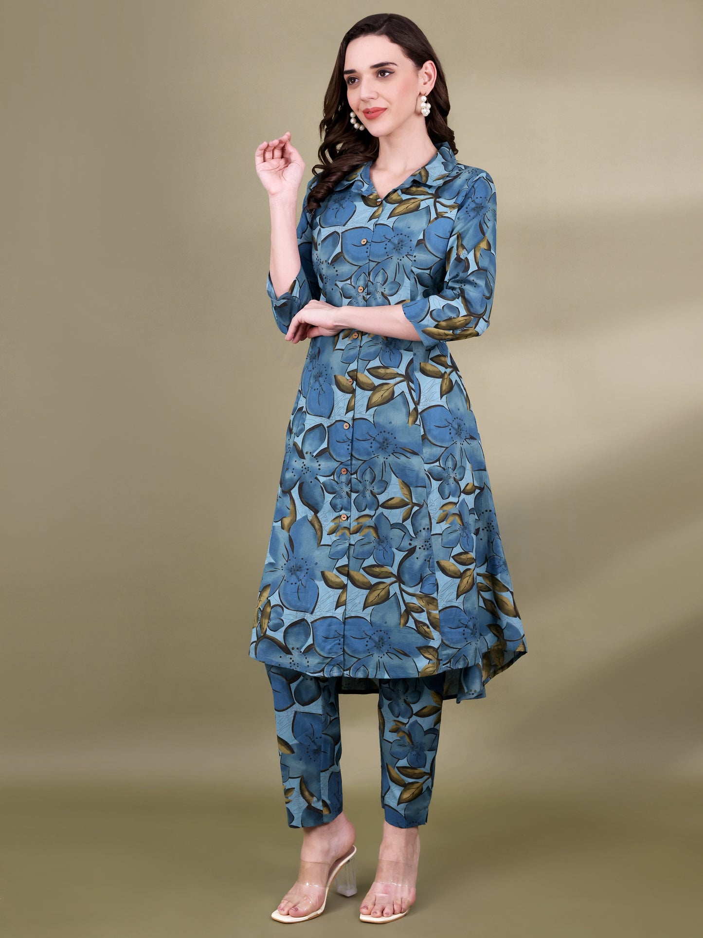 Floral Printed Pure Cotton Tunic With Trouser Co-Ord Set