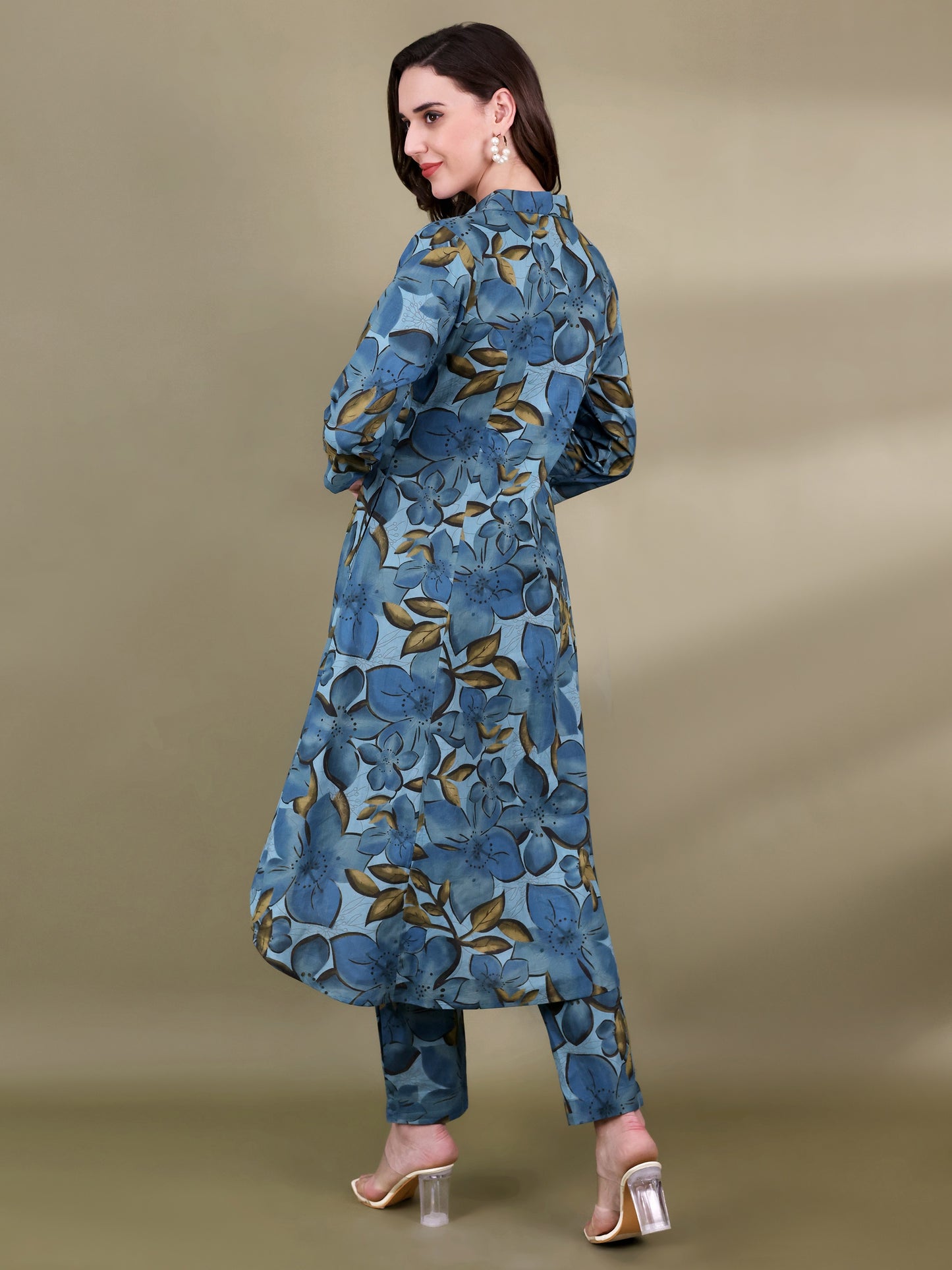 Floral Printed Pure Cotton Tunic With Trouser Co-Ord Set