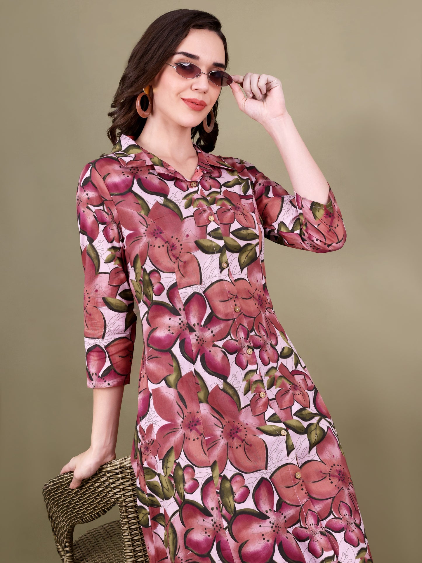 Women Floral Printed Panelled Pure Cotton Kurta Set