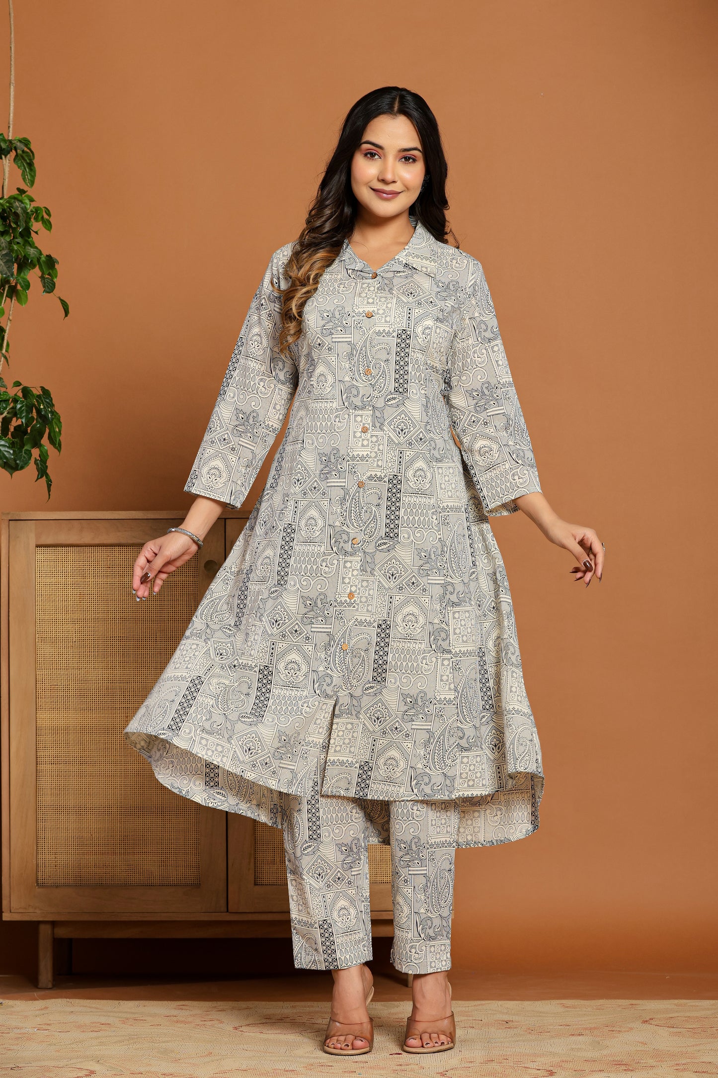 Printed Pure Cotton Tunic With Trousers Co-Ords