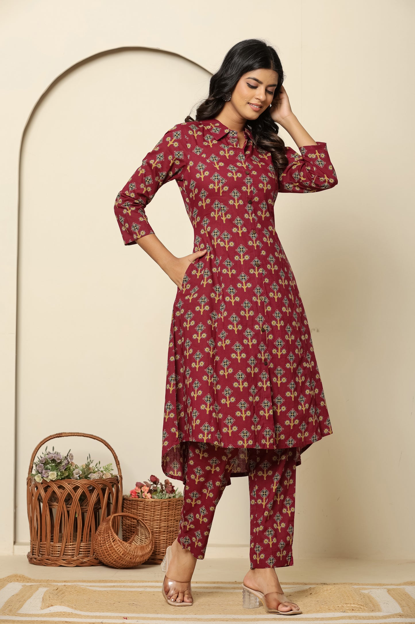 Printed Pure Cotton Tunic With Trousers Co-Ords