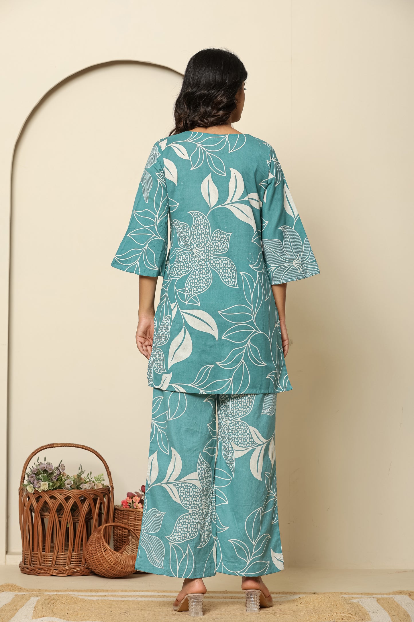 Floral Printed Tunic With Trousers Co-Ords