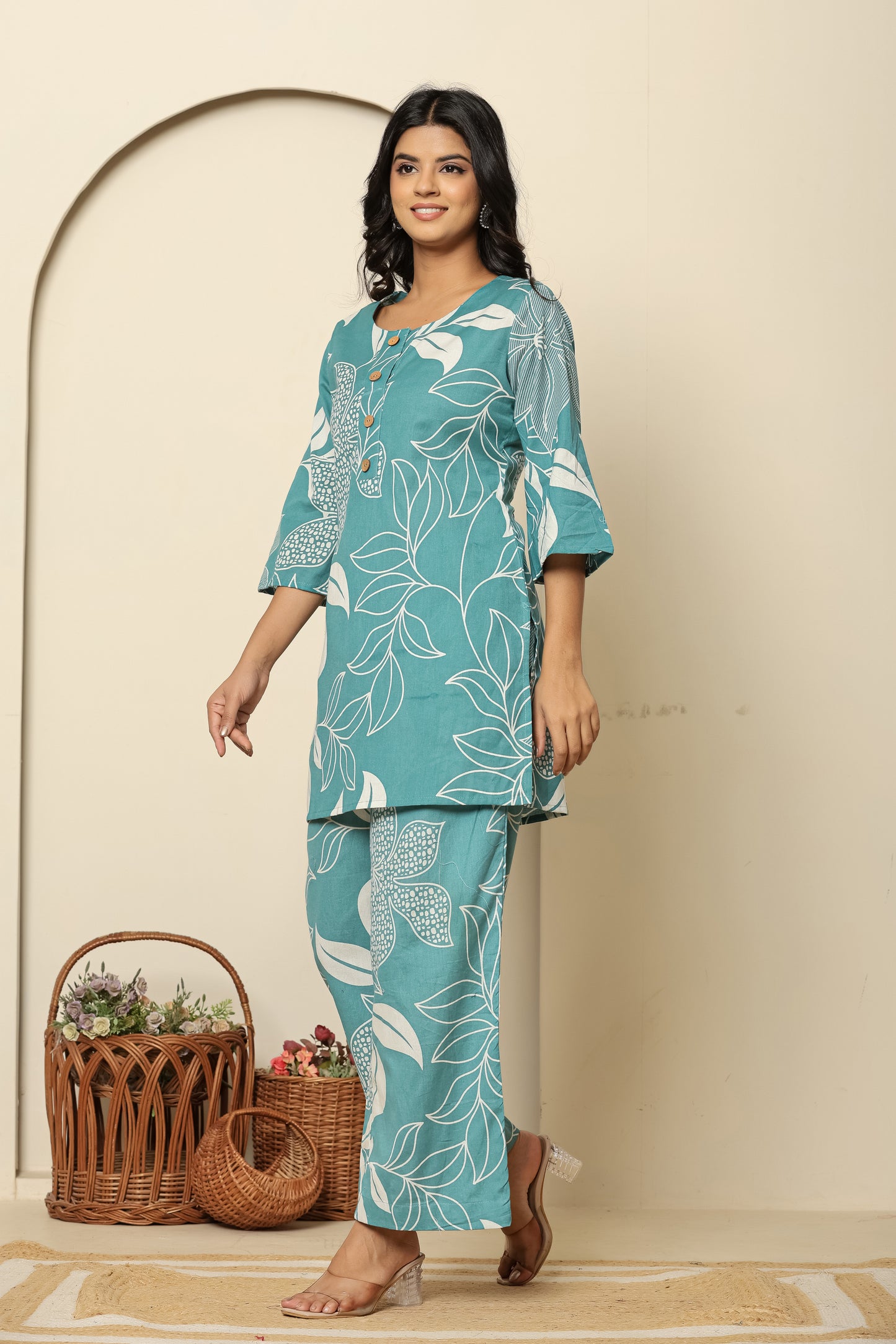 Floral Printed Tunic With Trousers Co-Ords