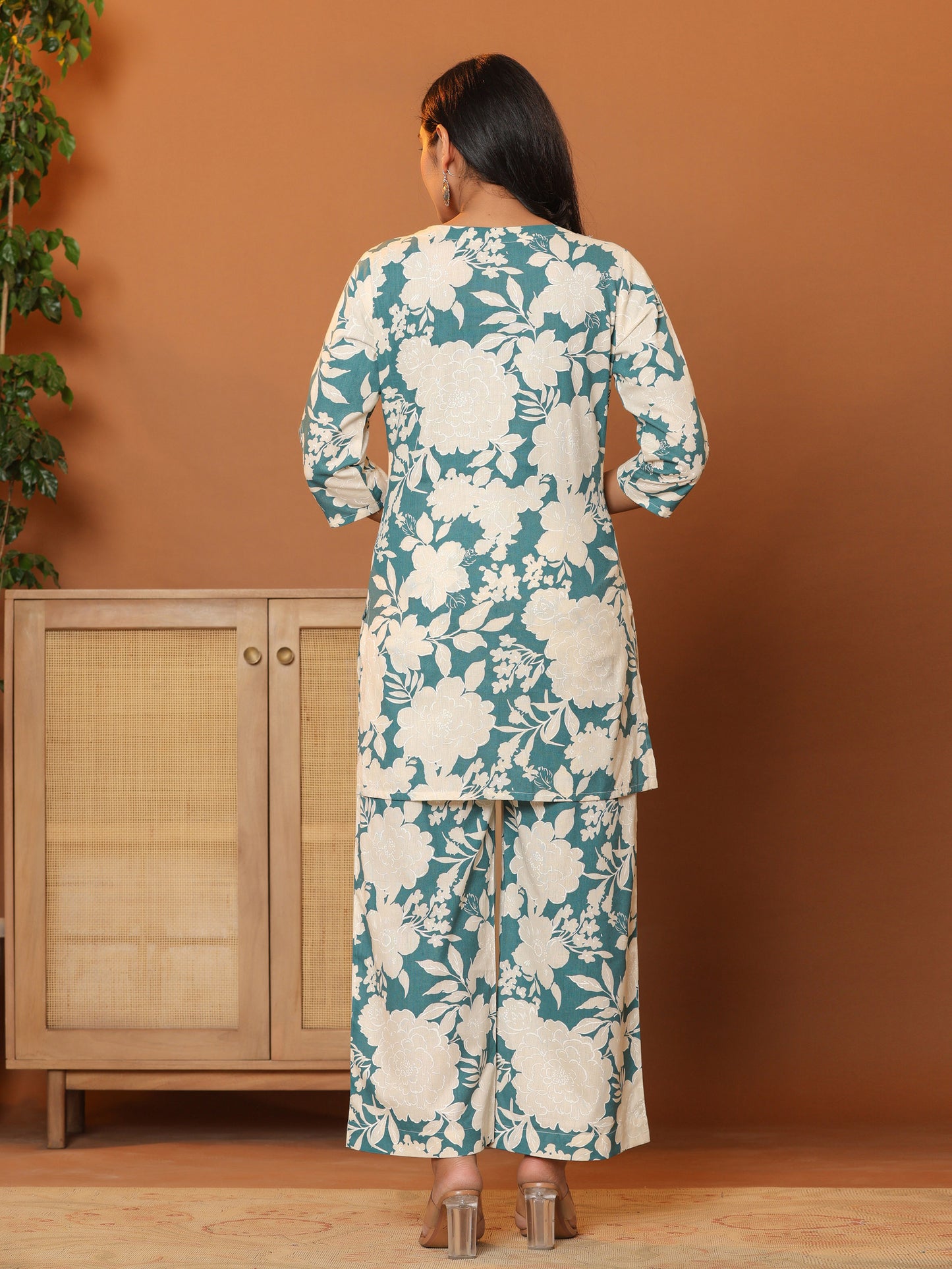 Printed Pure Cotton Tunic with Palazzos