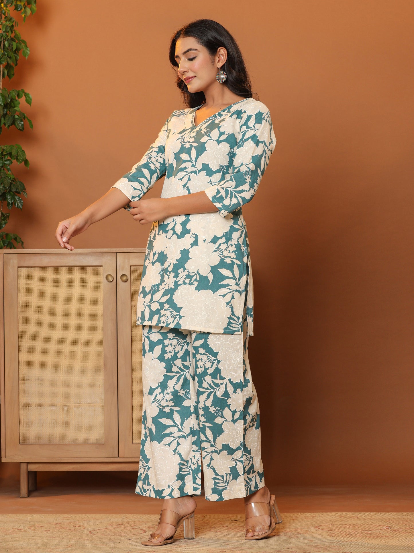 Printed Pure Cotton Tunic with Palazzos