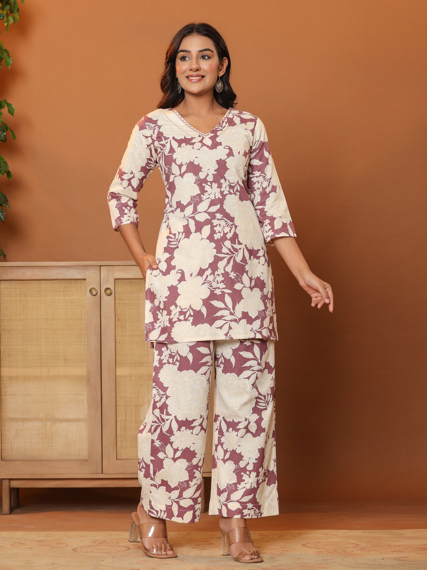 Printed Pure Cotton Tunic with Palazzos