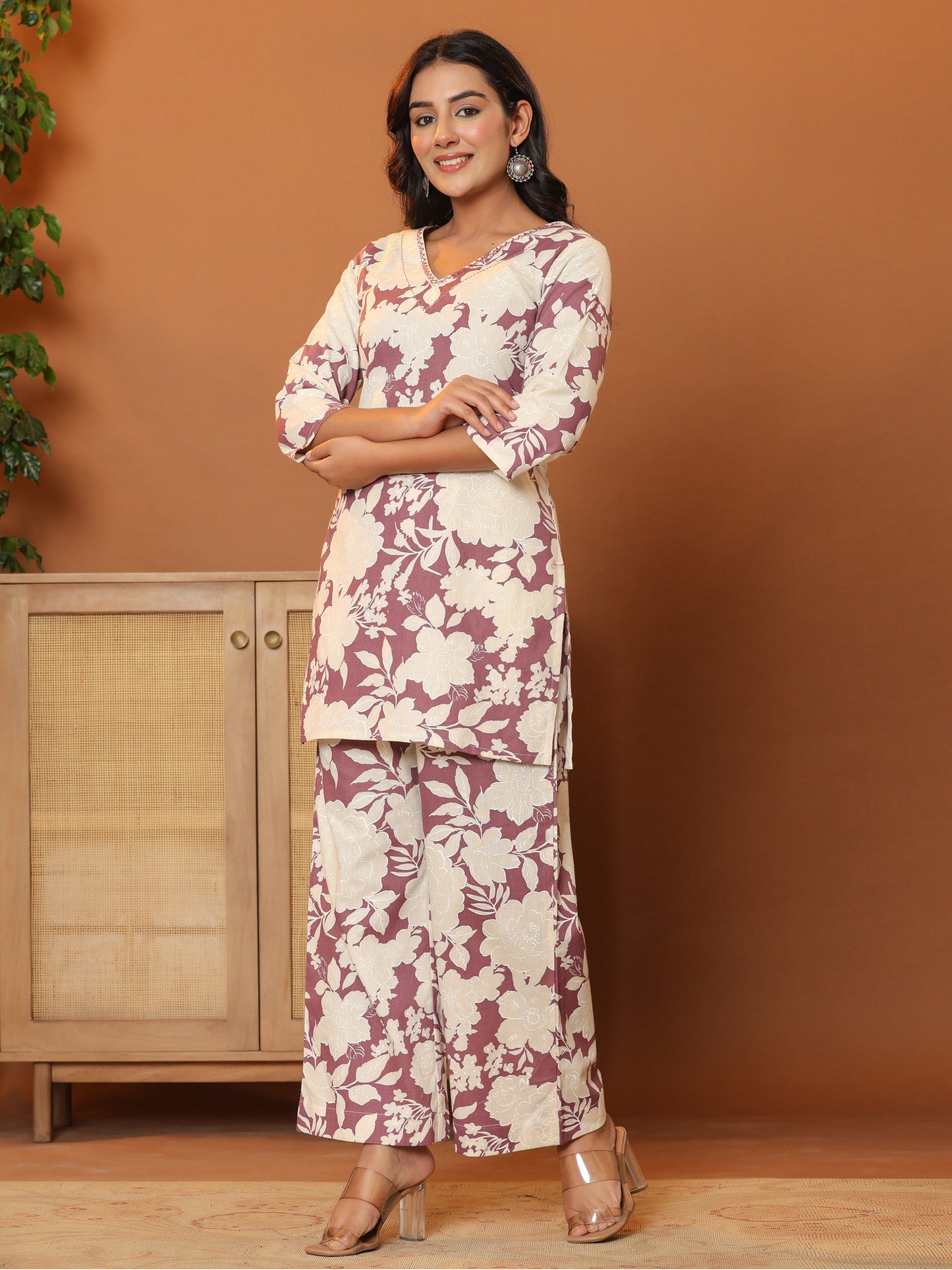 Printed Pure Cotton Tunic with Palazzos