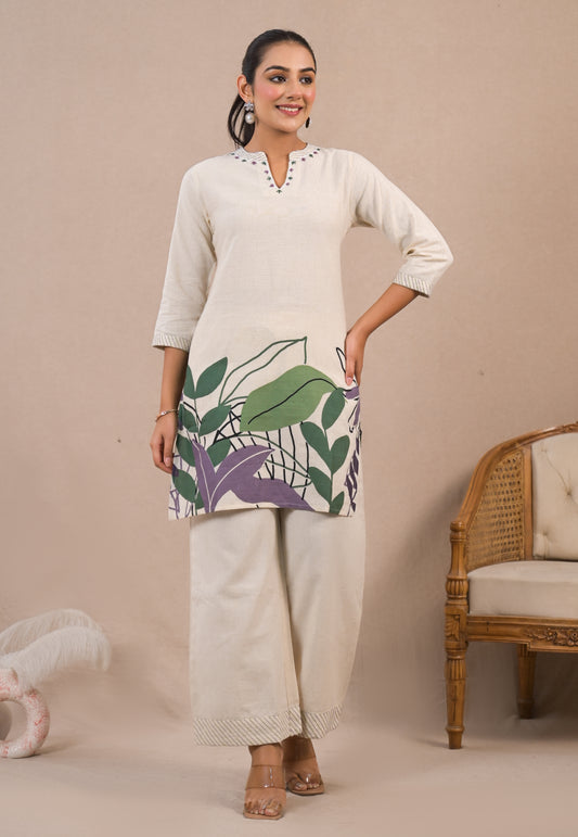 Floral Printed Mandarin Collar Tunic With Palazzo