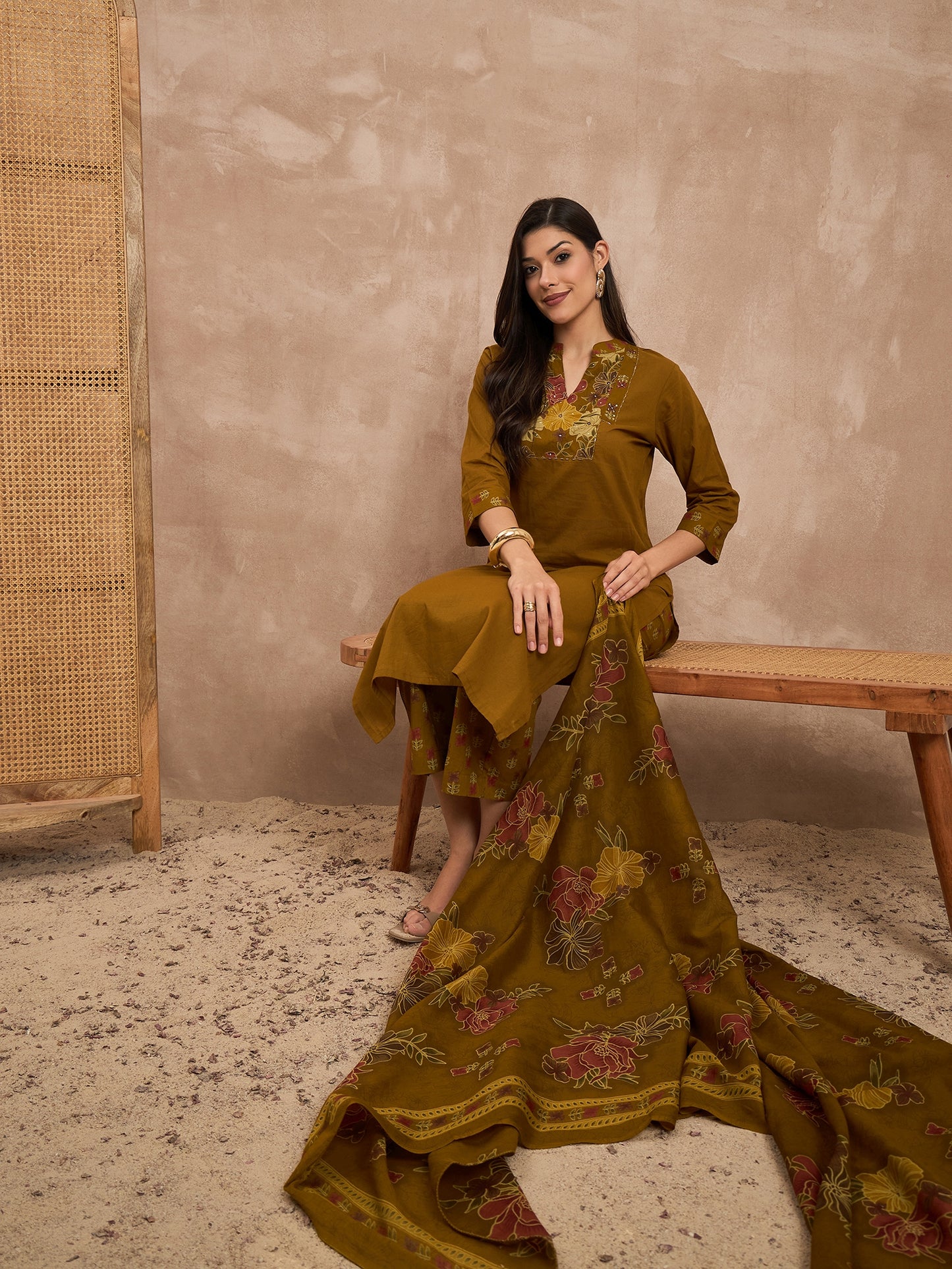 Women Ethnic Motifs Printed Pure Cotton Kurta with Trouser & Dupatta