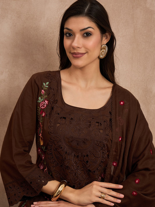 Women Floral Embroidered Regular Thread Work Kurta With Trousers & Dupatta