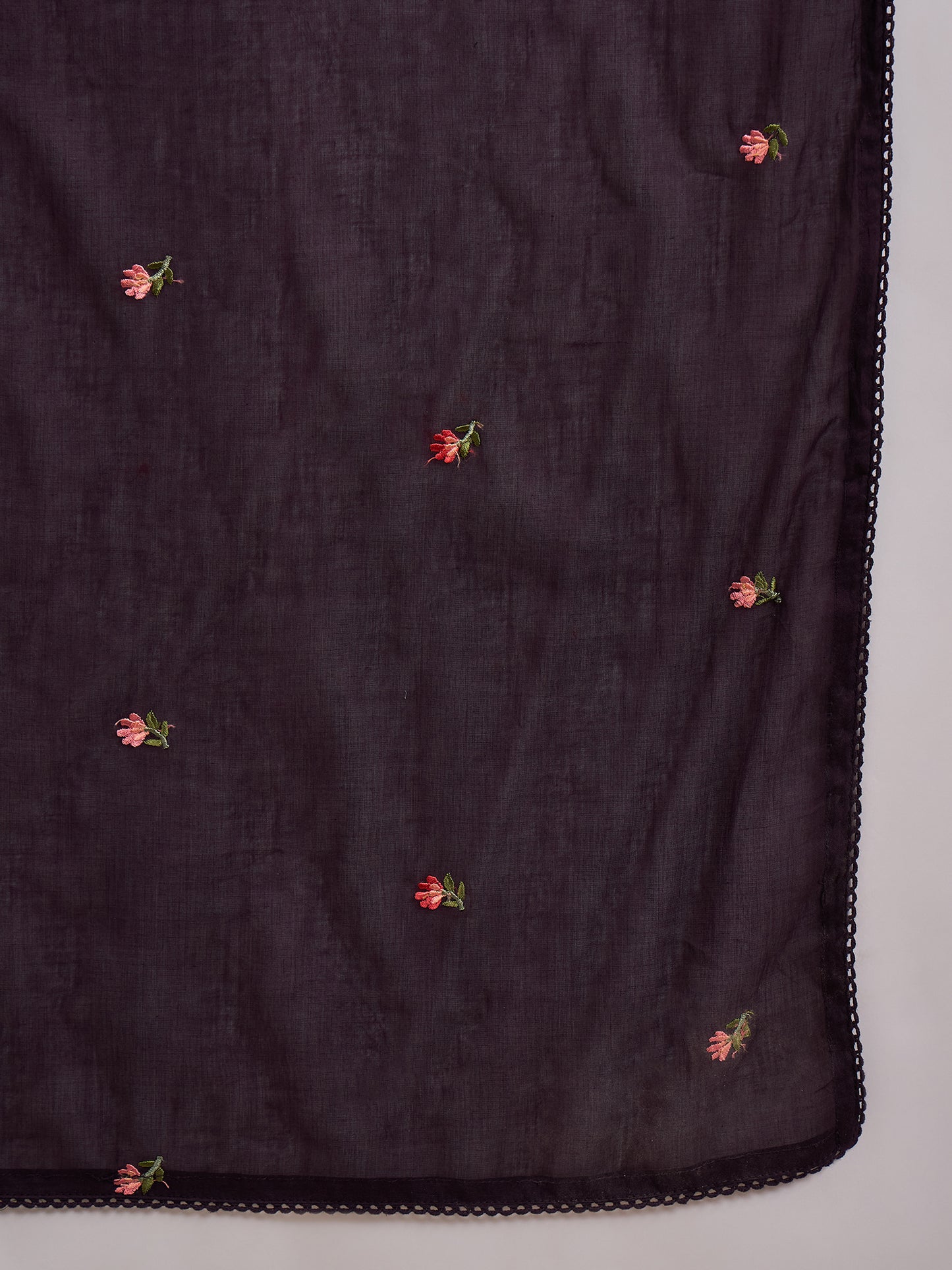 Floral Embroidered Round Neck Pure Cotton Anarkali Kurta with Trouser & Dupatta