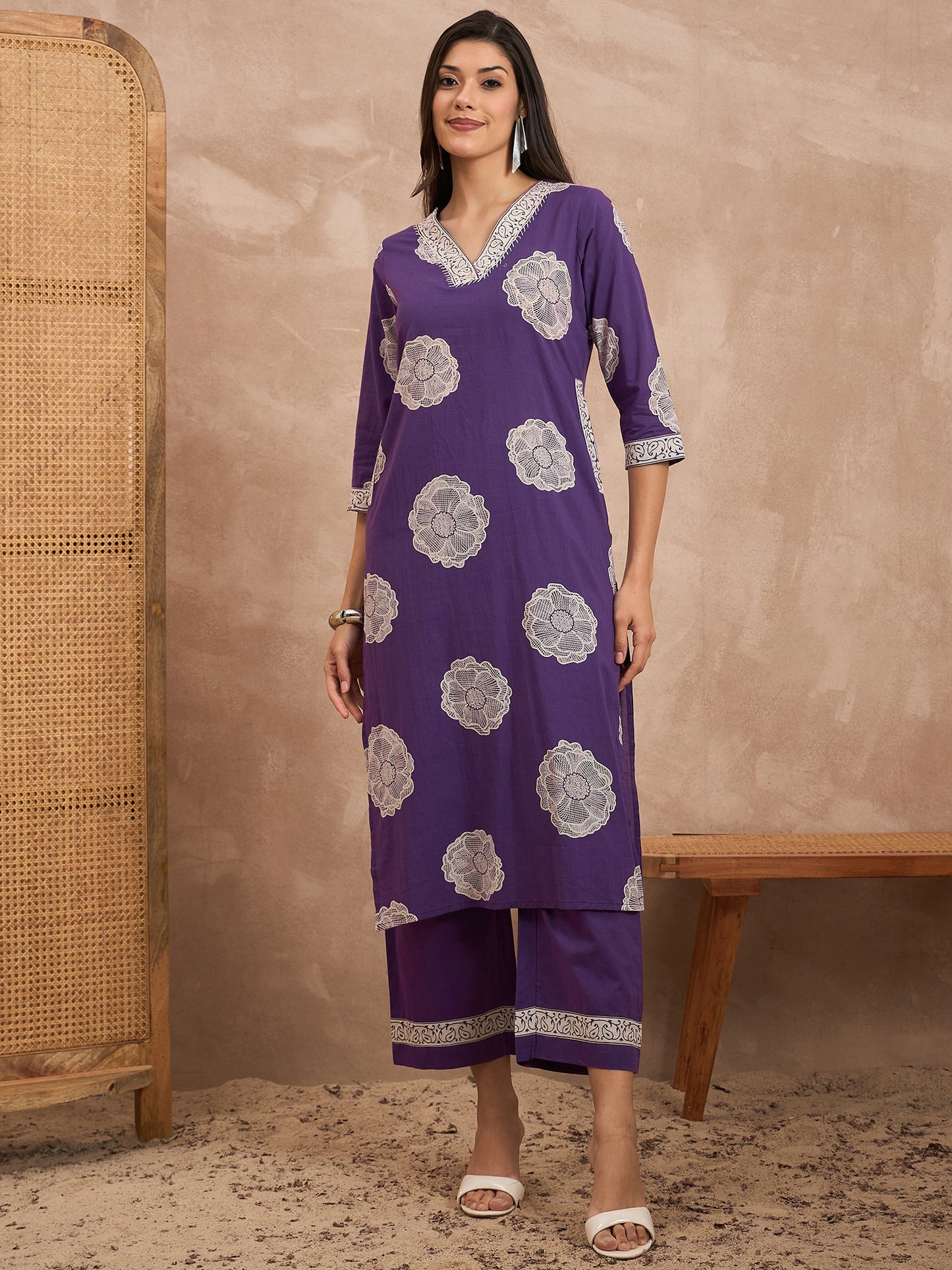 Women Floral Printed Pure Cotton Kurta with Trouser & Dupatta