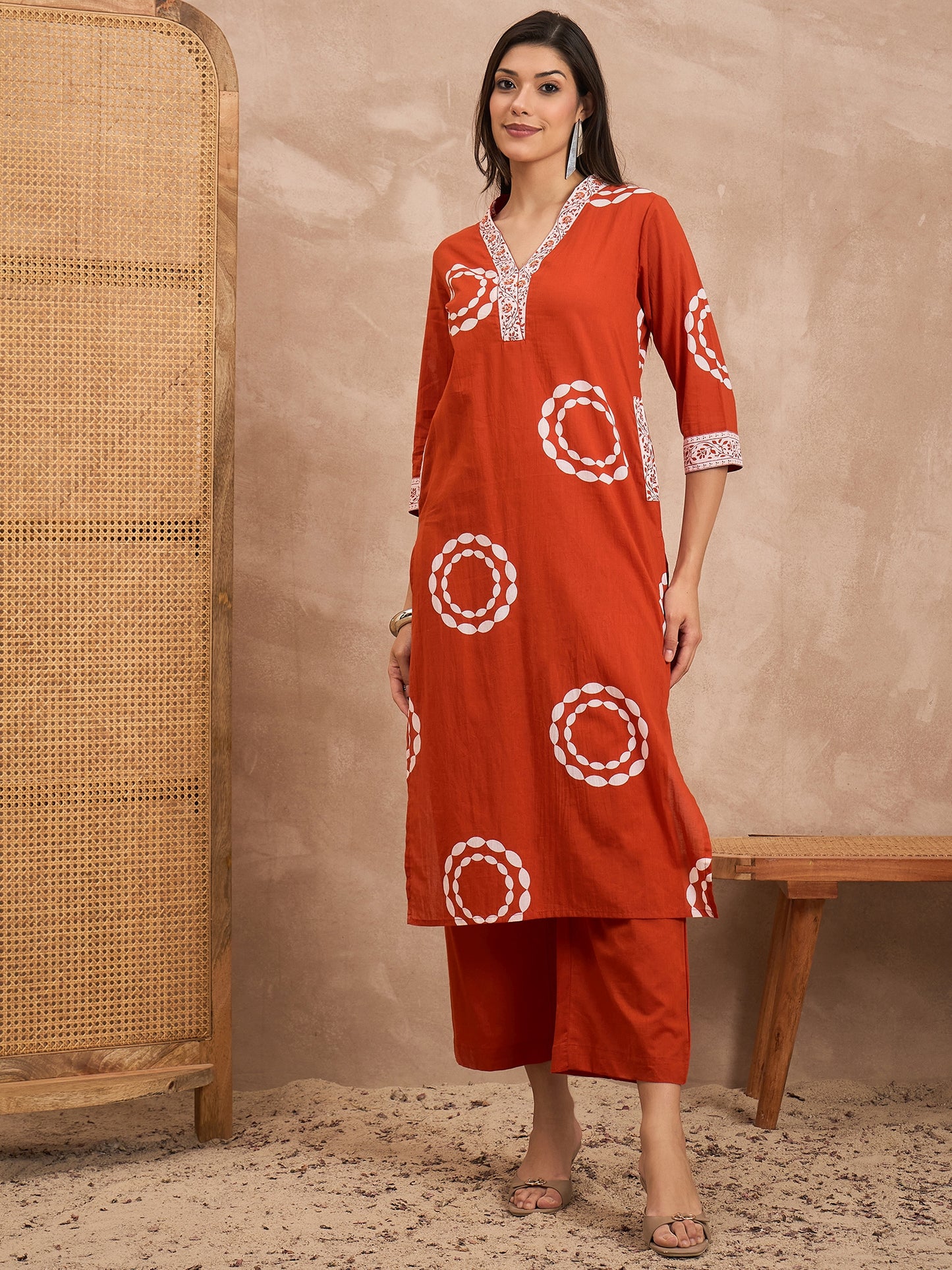 Floral Printed Sequinned Pure Cotton Straight Kurta With Trousers & Dupatta