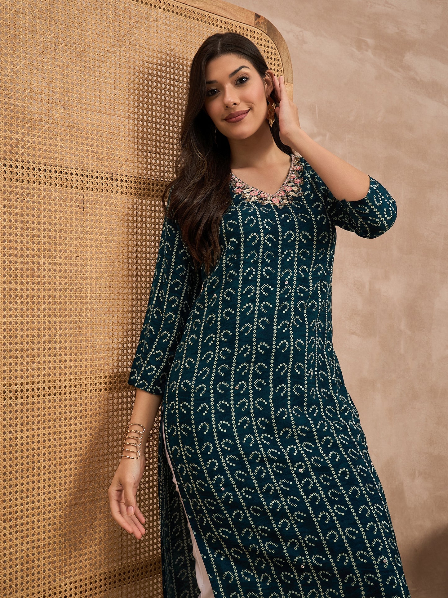 Women Bandhani Printed Straight Kurta